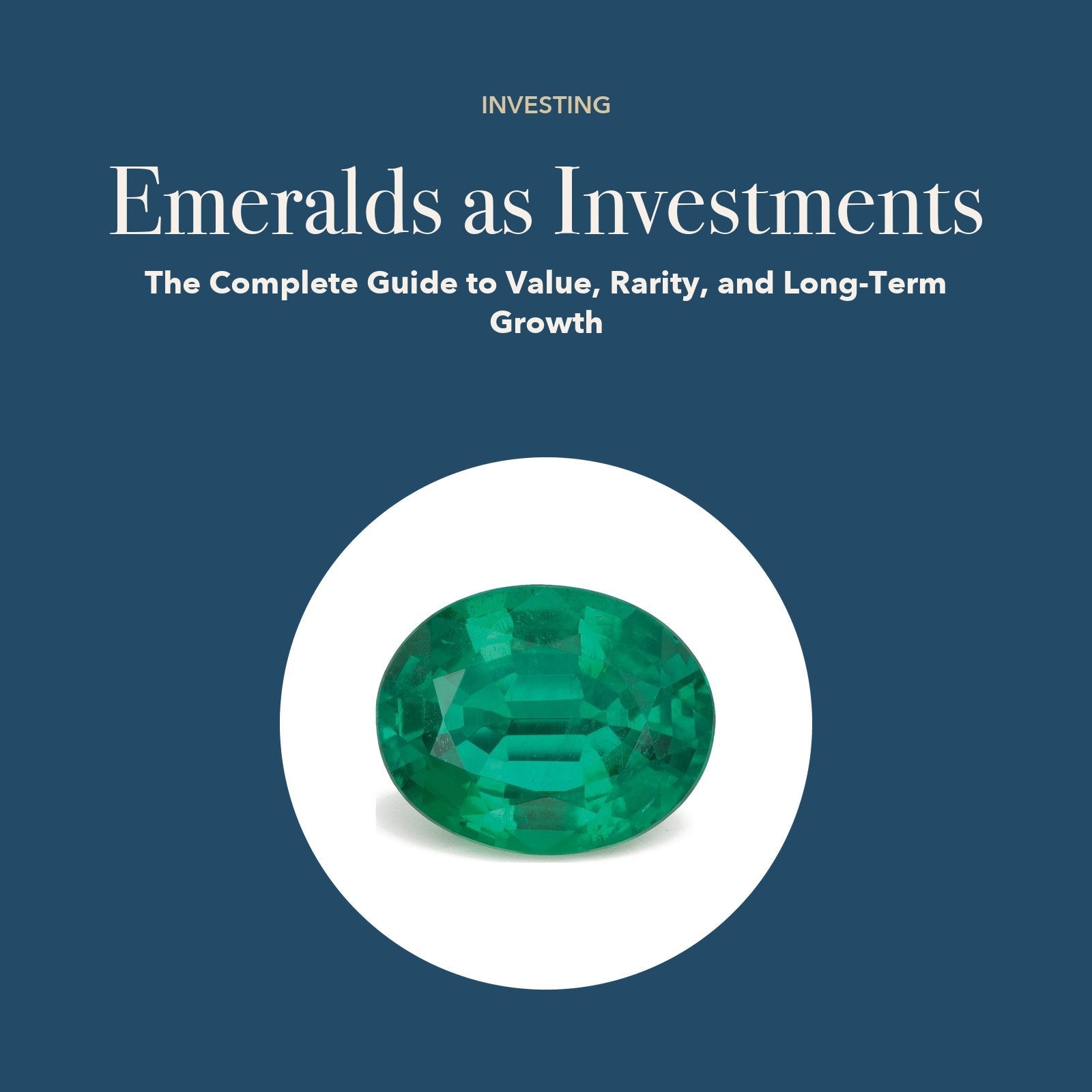 Emeralds as Investments: green emerald from Zambia in a white circle on navy