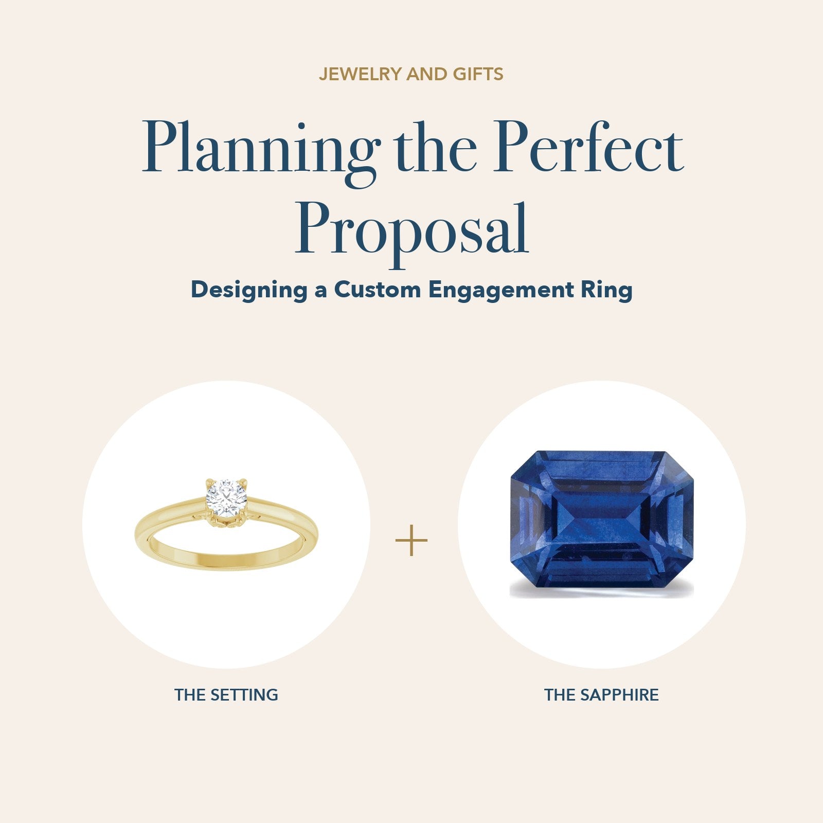 Planning the Perfect Proposal: elongated-stone solitaire vintage-inspired scroll engagement ring setting and blue sapphire with a plus between them