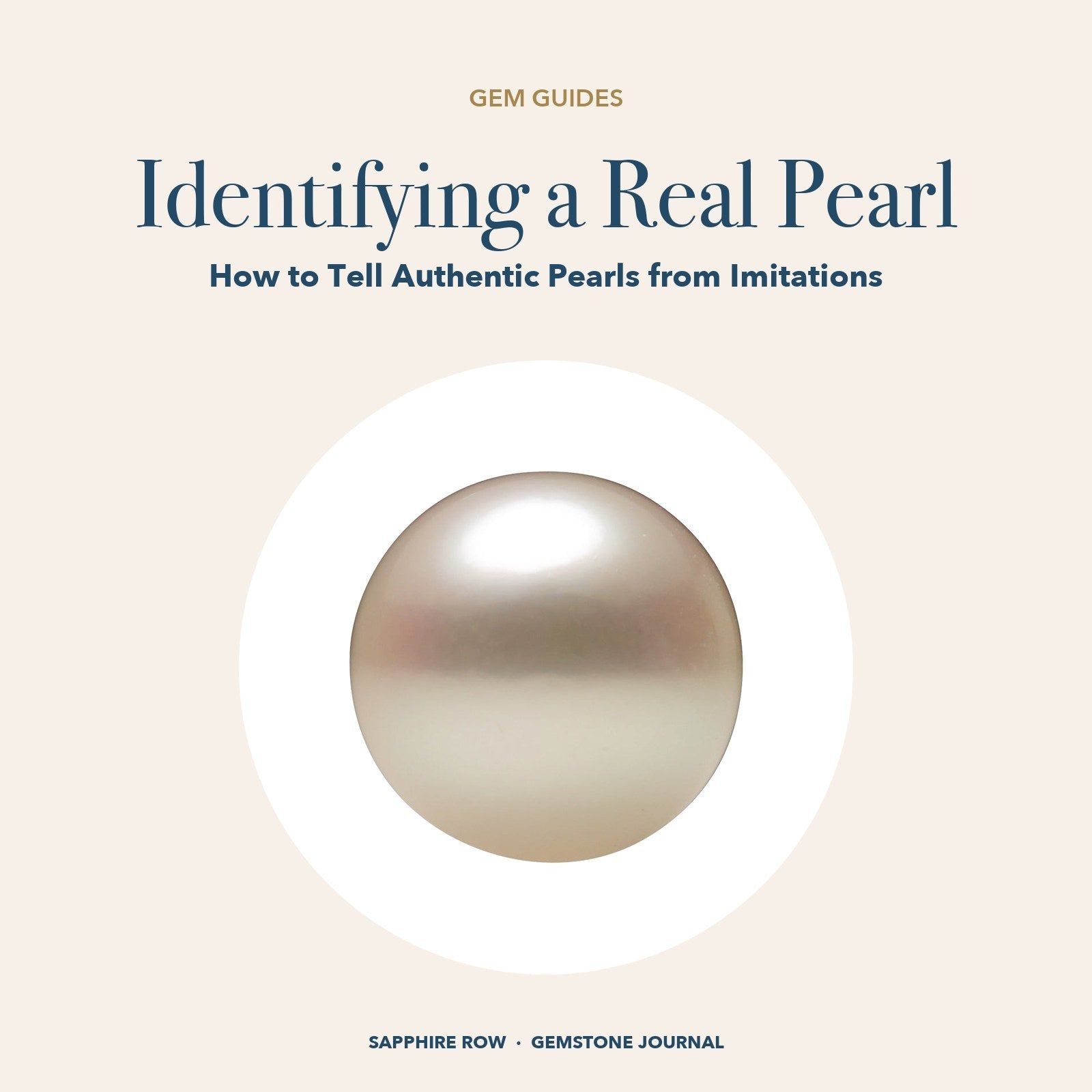 Identifying a Real Pearl: white cultured Akoya pearl in a white circle