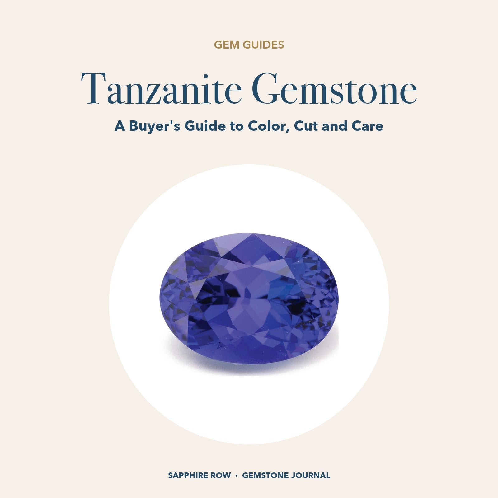Tanzanite Gemstone: oval blue tanzanite in a white circle