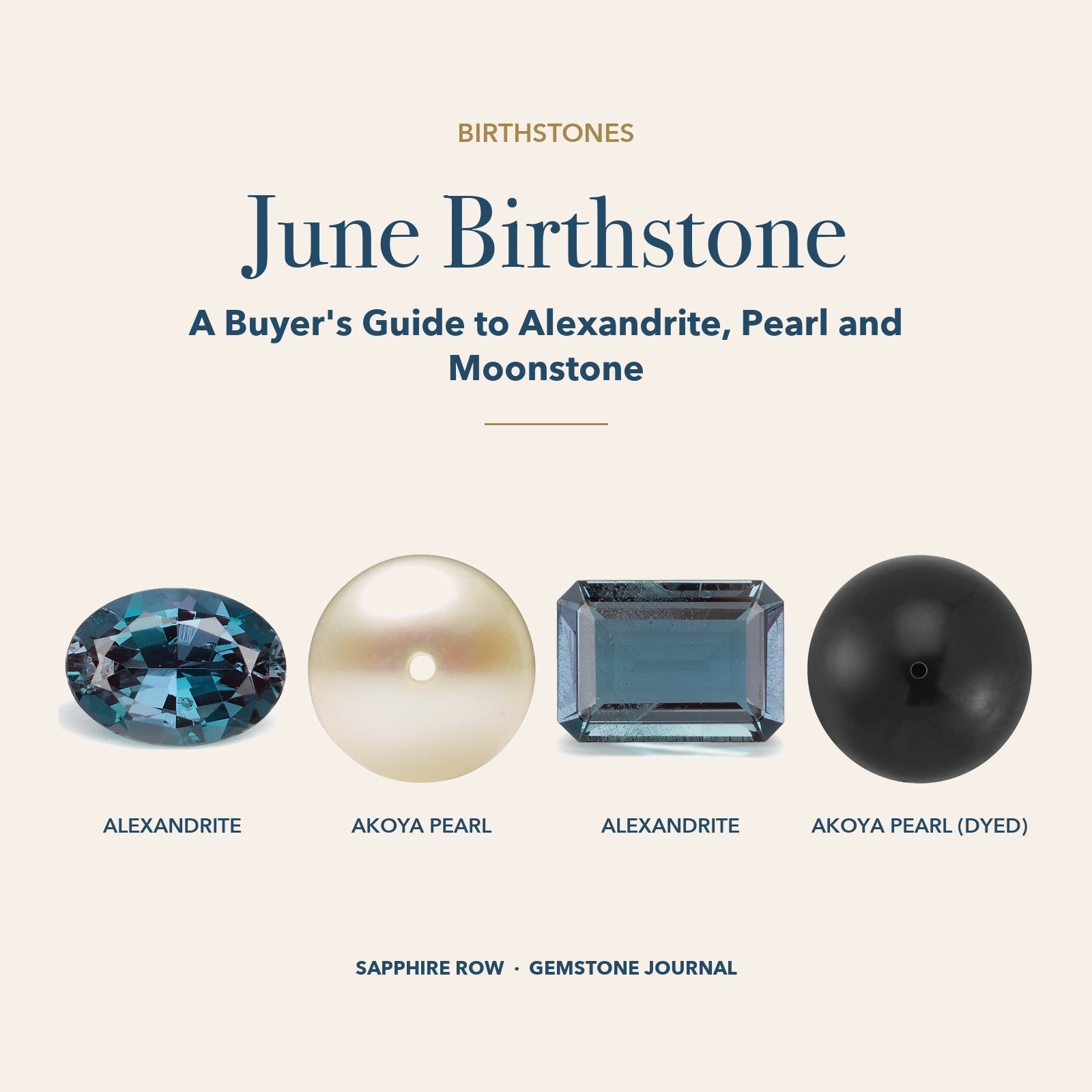 June Birthstone: color-change alexandrite, white cultured Akoya pearl, color-change alexandrite and black cultured Akoya pearl