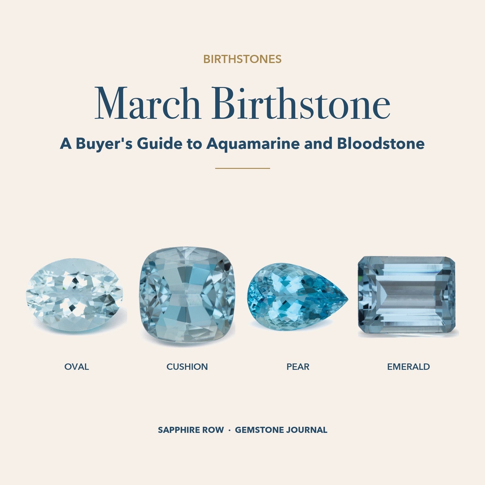 March Birthstone: oval blue aquamarine, cushion blue aquamarine, pear blue aquamarine and emerald blue aquamarine