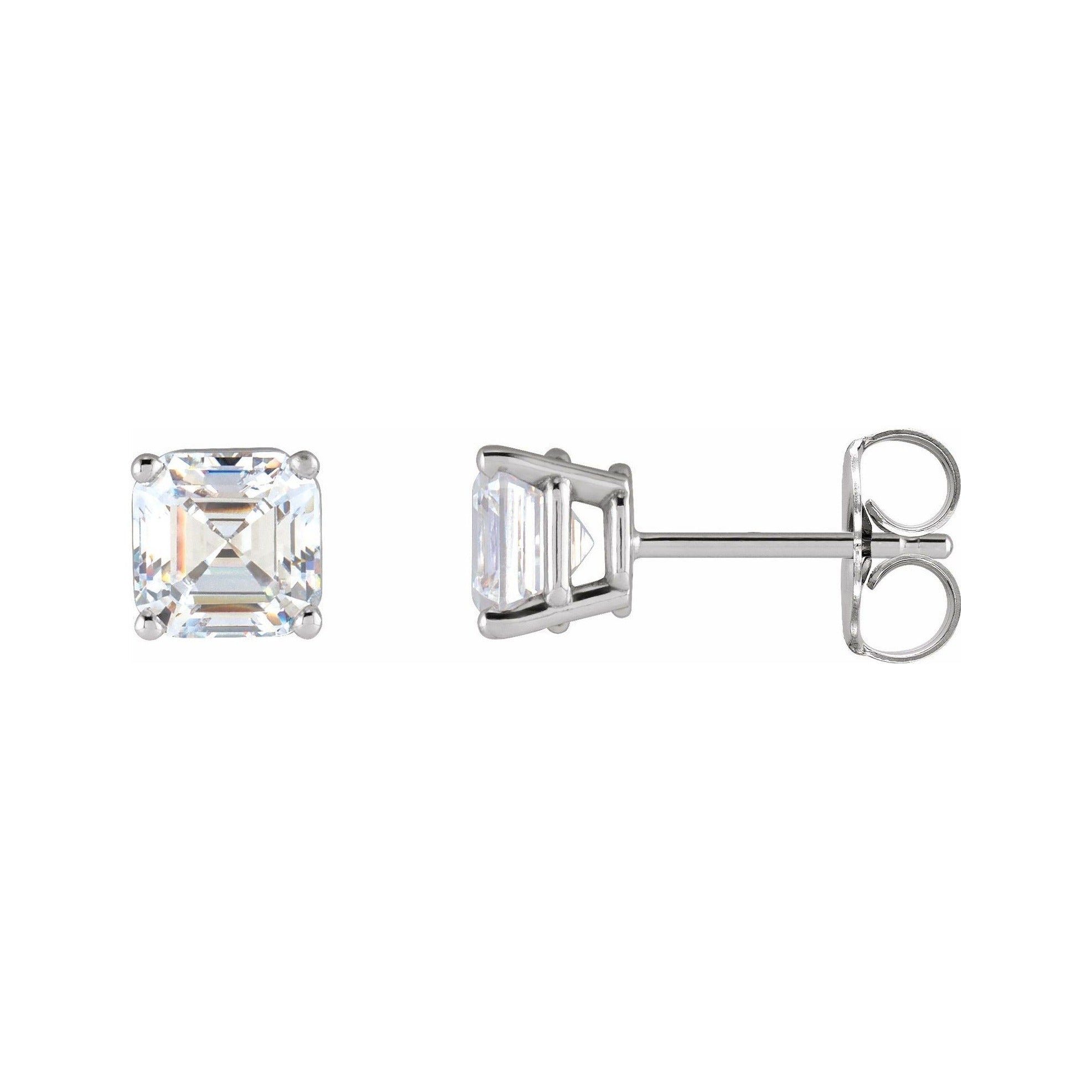 Sapphire Row Asscher Natural Diamond Studs - White Gold