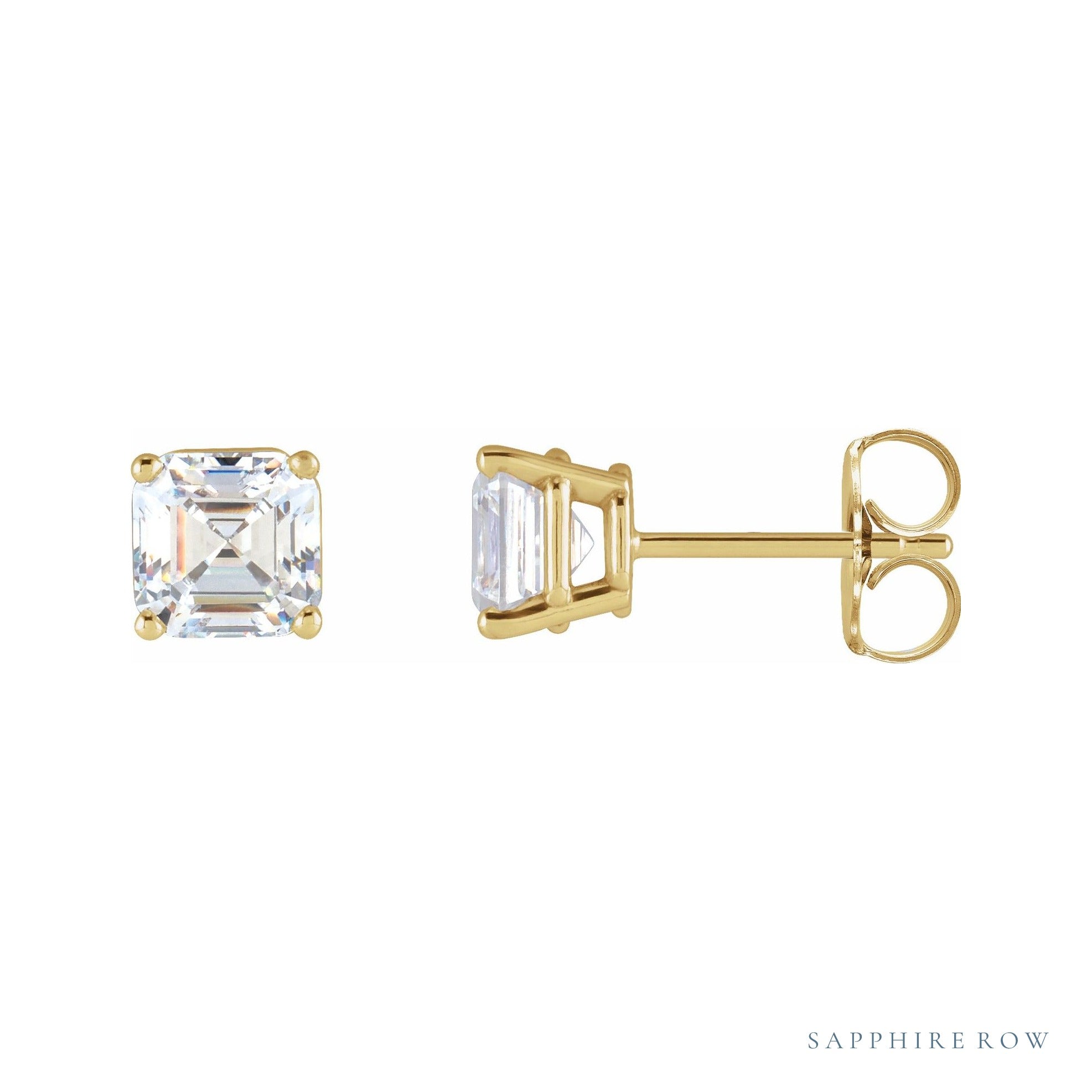 Sapphire Row Asscher Natural Diamond Studs - Yellow Gold