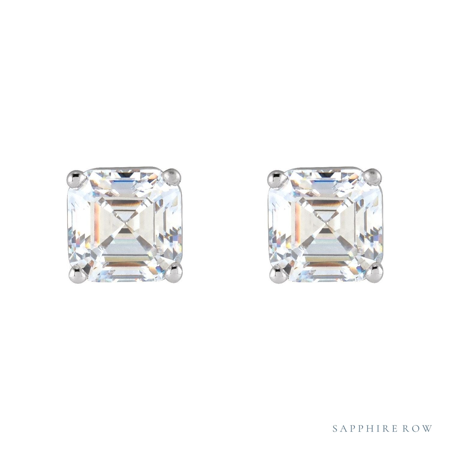 Sapphire Row Asscher Natural Diamond Studs - Platinum (view 2)
