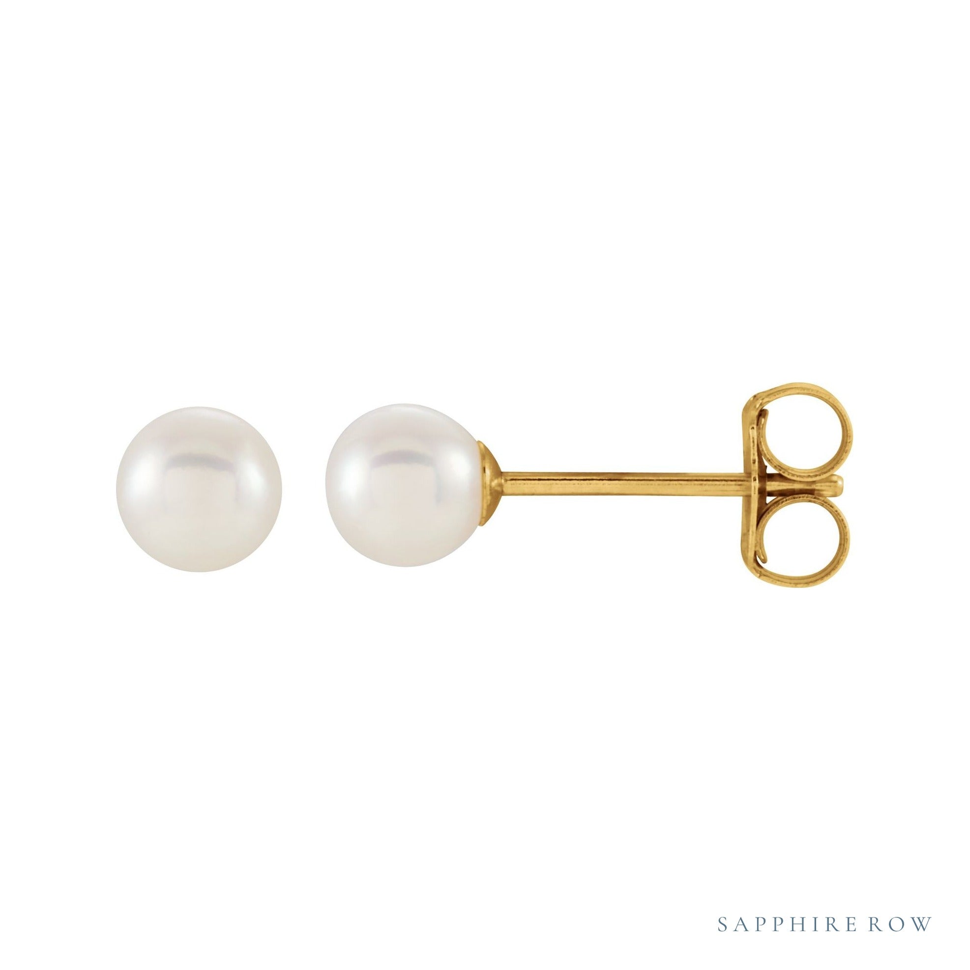 Sapphire Row Freshwater Pearl Stud Earrings - Yellow Gold