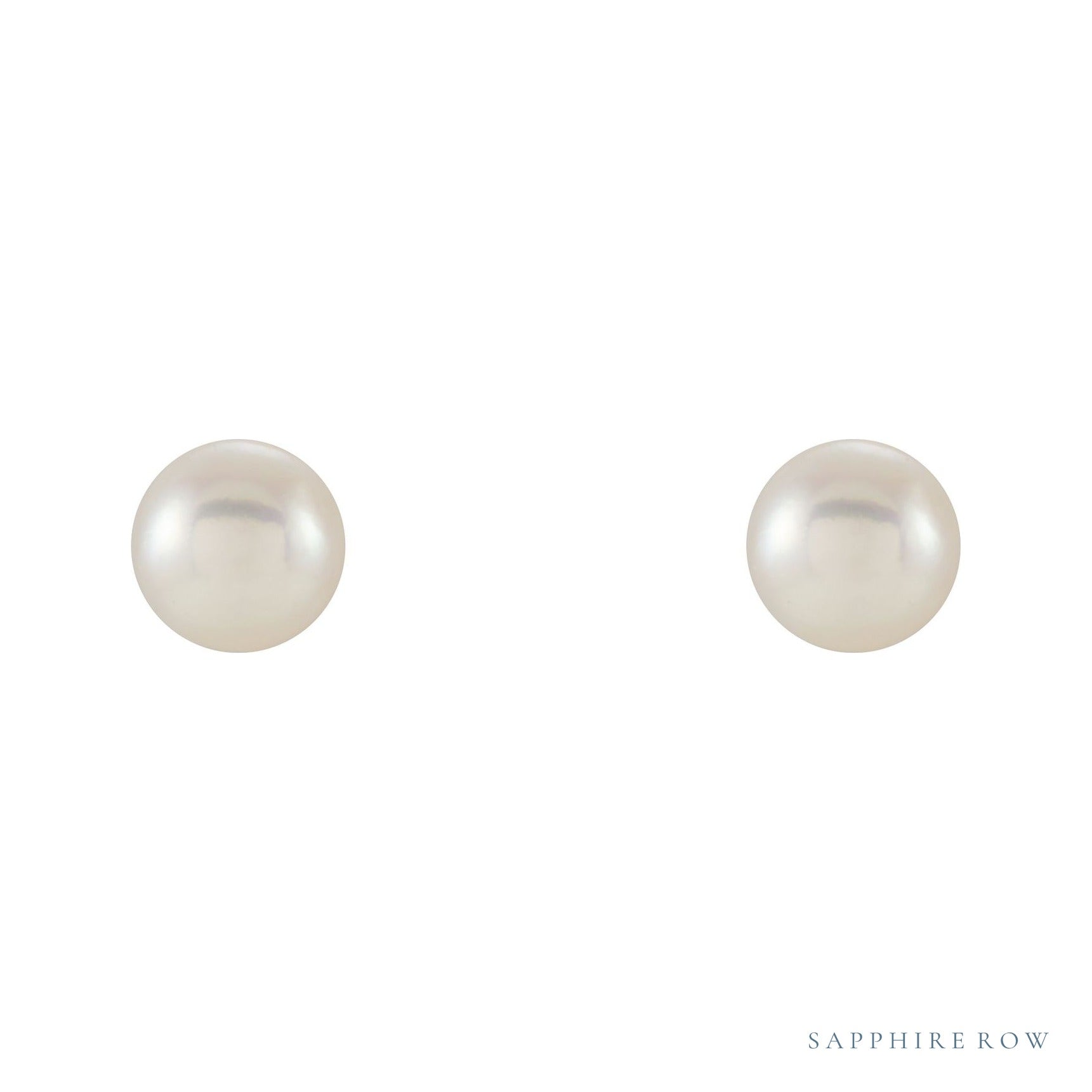 Sapphire Row Freshwater Pearl Stud Earrings - Yellow Gold (view 2)