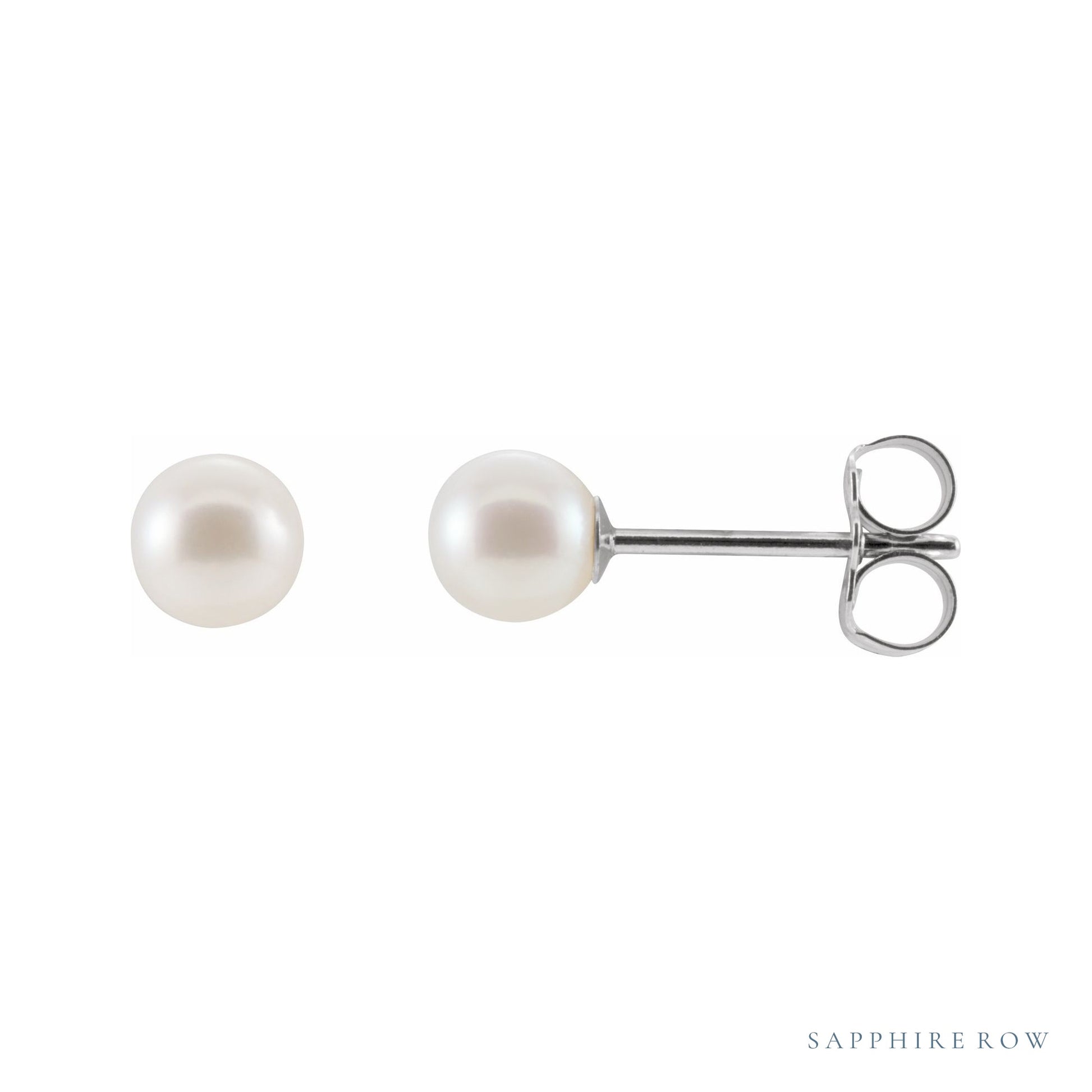 Sapphire Row Freshwater Pearl Stud Earrings - White Gold