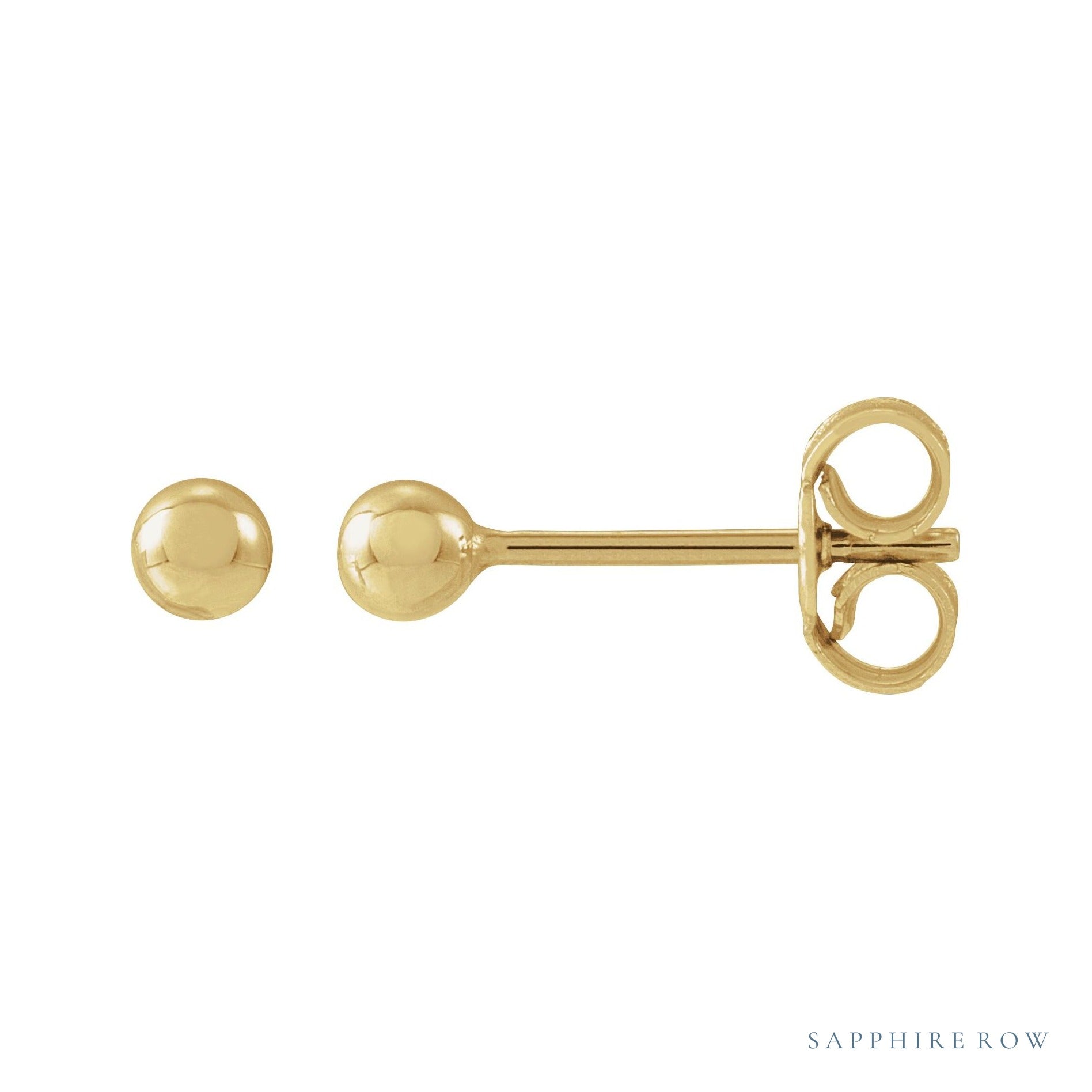 Sapphire Row Gold Ball Stud Earrings - Yellow Gold
