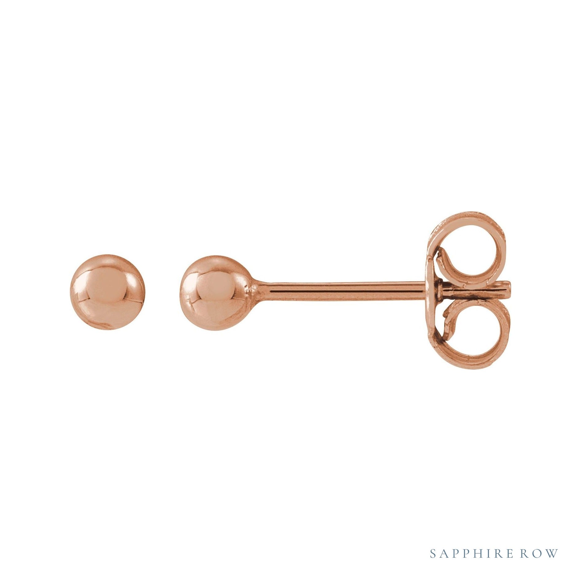 Sapphire Row Gold Ball Stud Earrings - Rose Gold