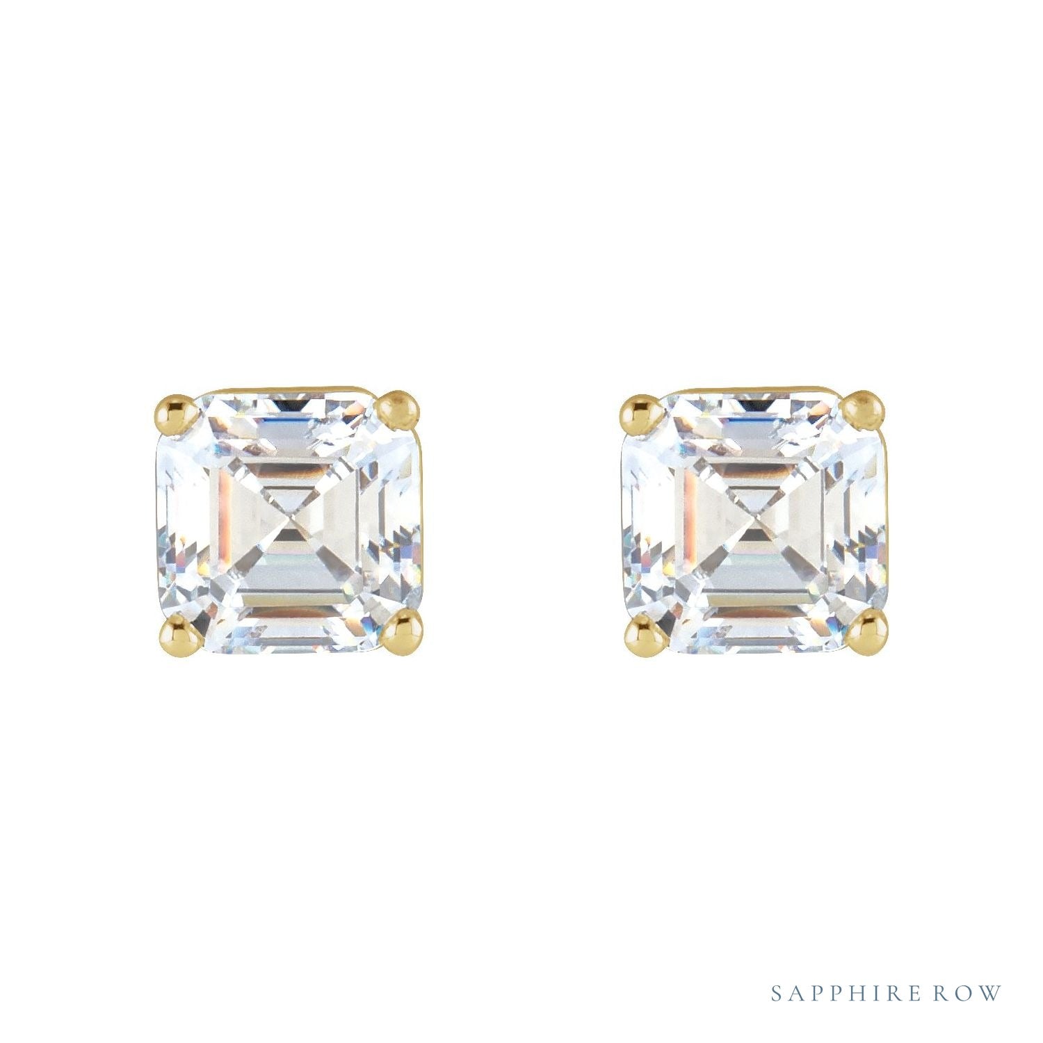 Sapphire Row Asscher Lab-Grown Diamond Studs - Yellow Gold (view 2)