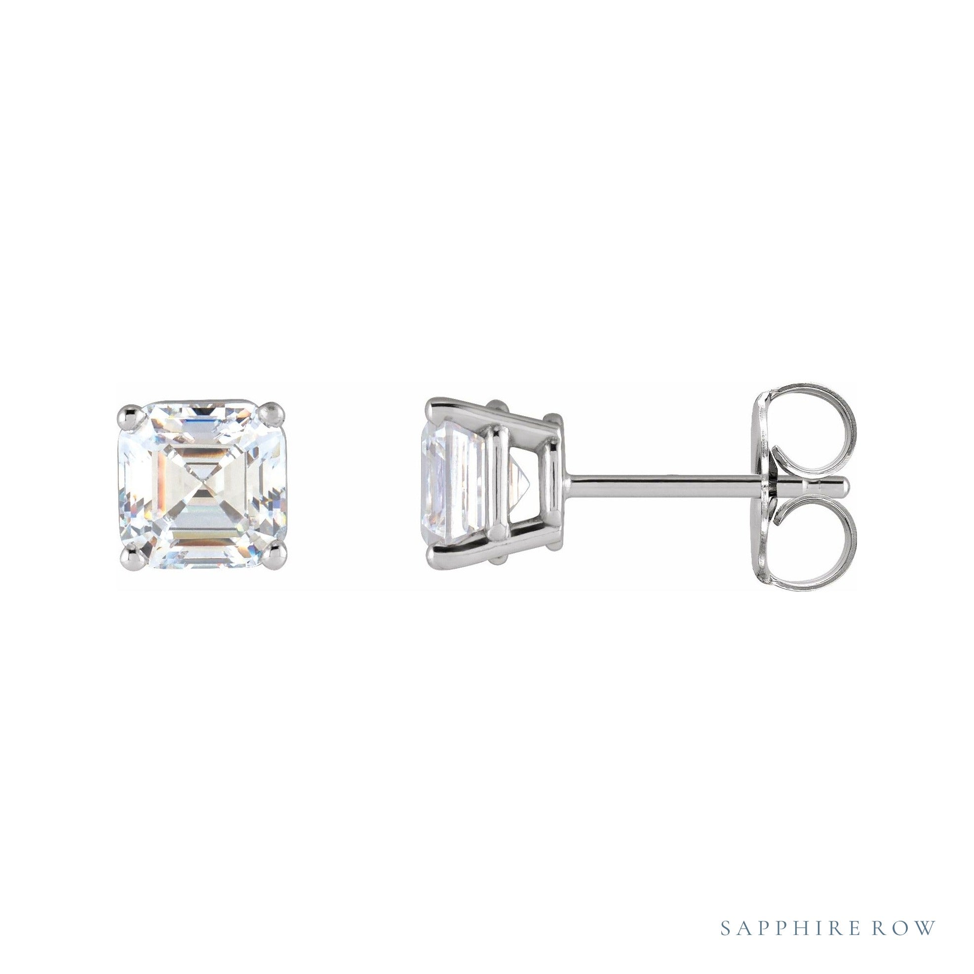 Sapphire Row Asscher Lab-Grown Diamond Studs - White Gold