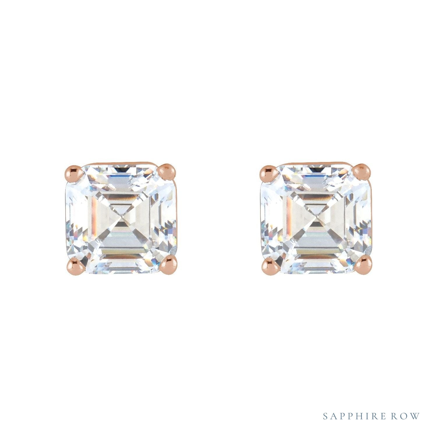 Sapphire Row Asscher Lab-Grown Diamond Studs - Rose Gold (view 2)