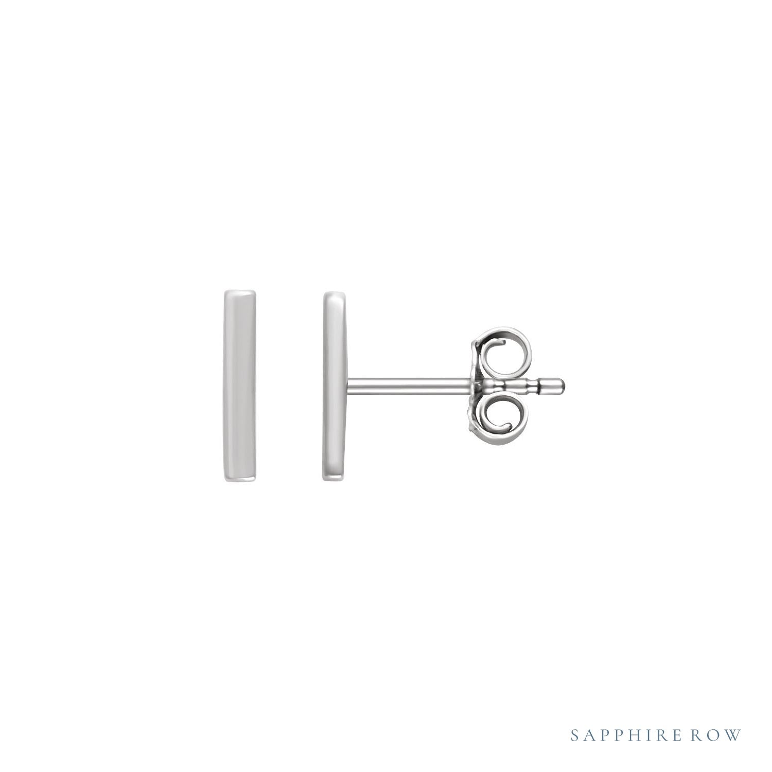 Sapphire Row Gold Vertical Bar Earrings - White Gold