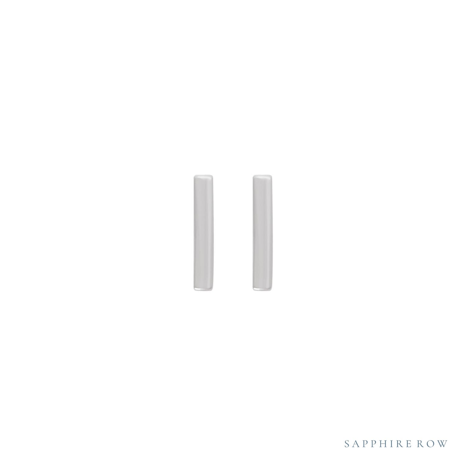 Sapphire Row Gold Vertical Bar Earrings - White Gold (view 2)