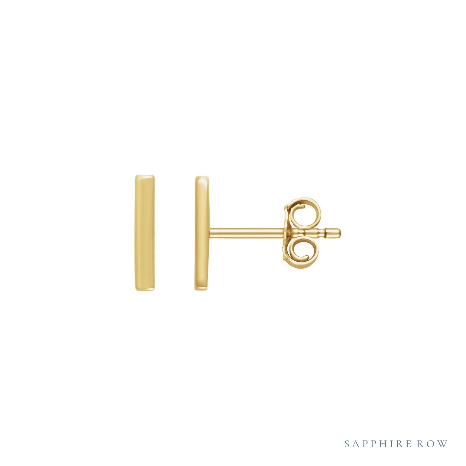 Sapphire Row Gold Vertical Bar Earrings - Yellow Gold