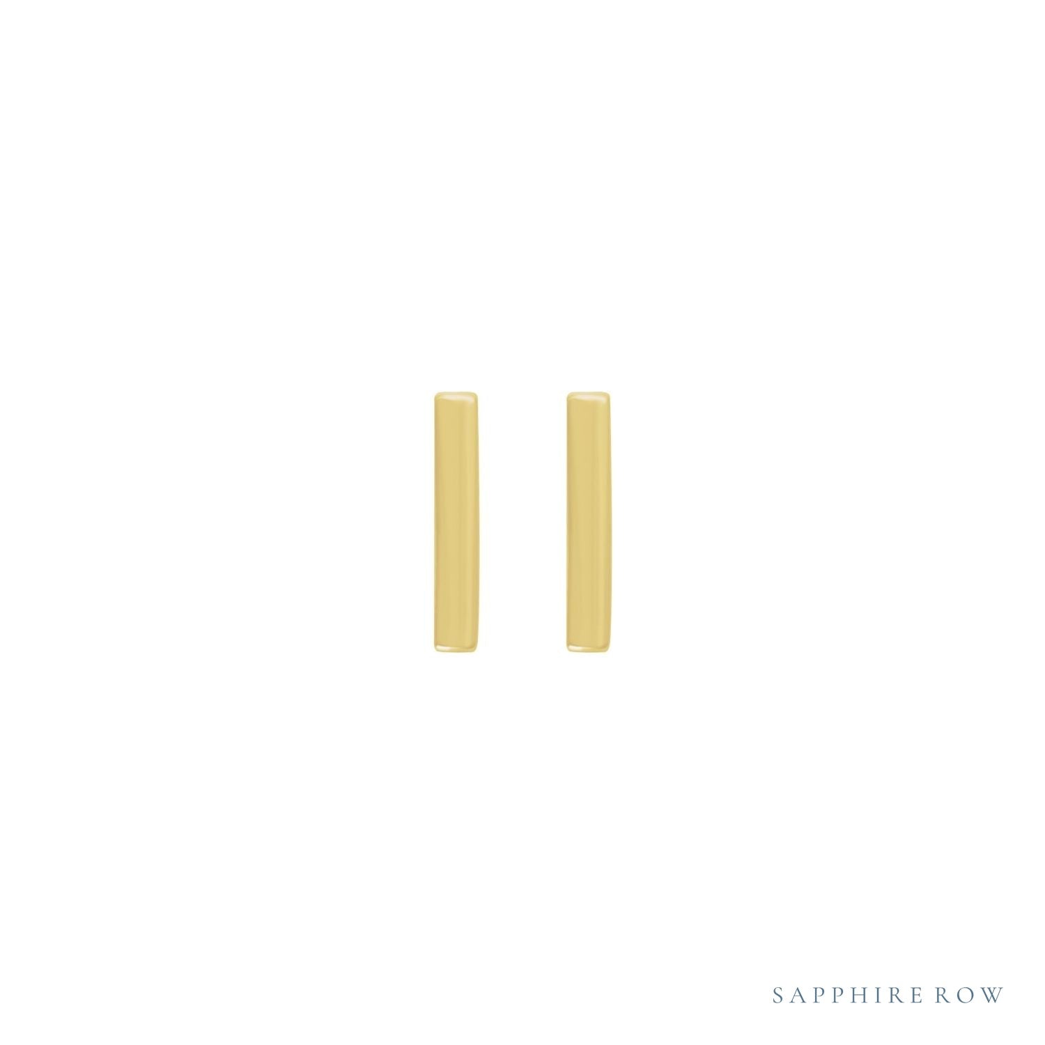 Sapphire Row Gold Vertical Bar Earrings - Yellow Gold (view 2)