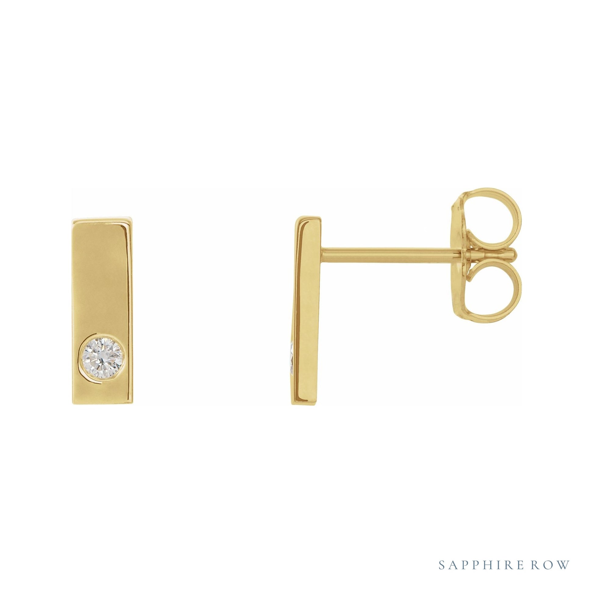 Sapphire Row Natural Diamond Detail Bar Earrings - Yellow Gold