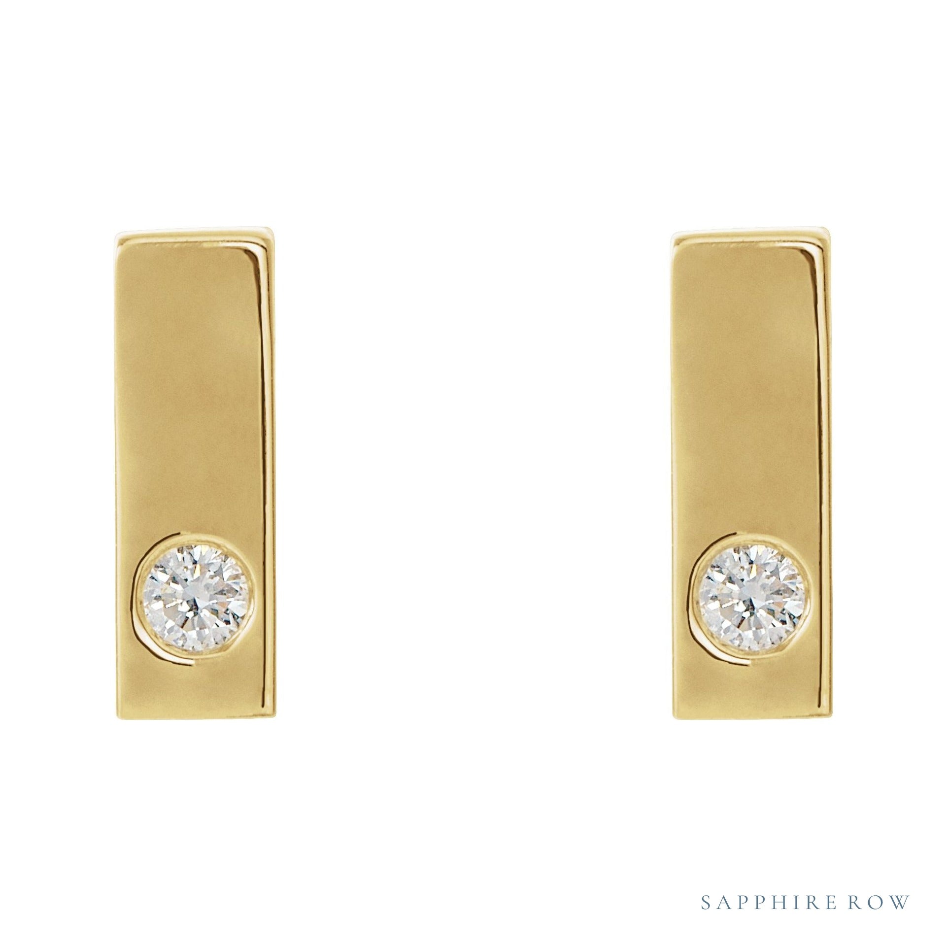 Sapphire Row Natural Diamond Detail Bar Earrings - Yellow Gold (view 2)