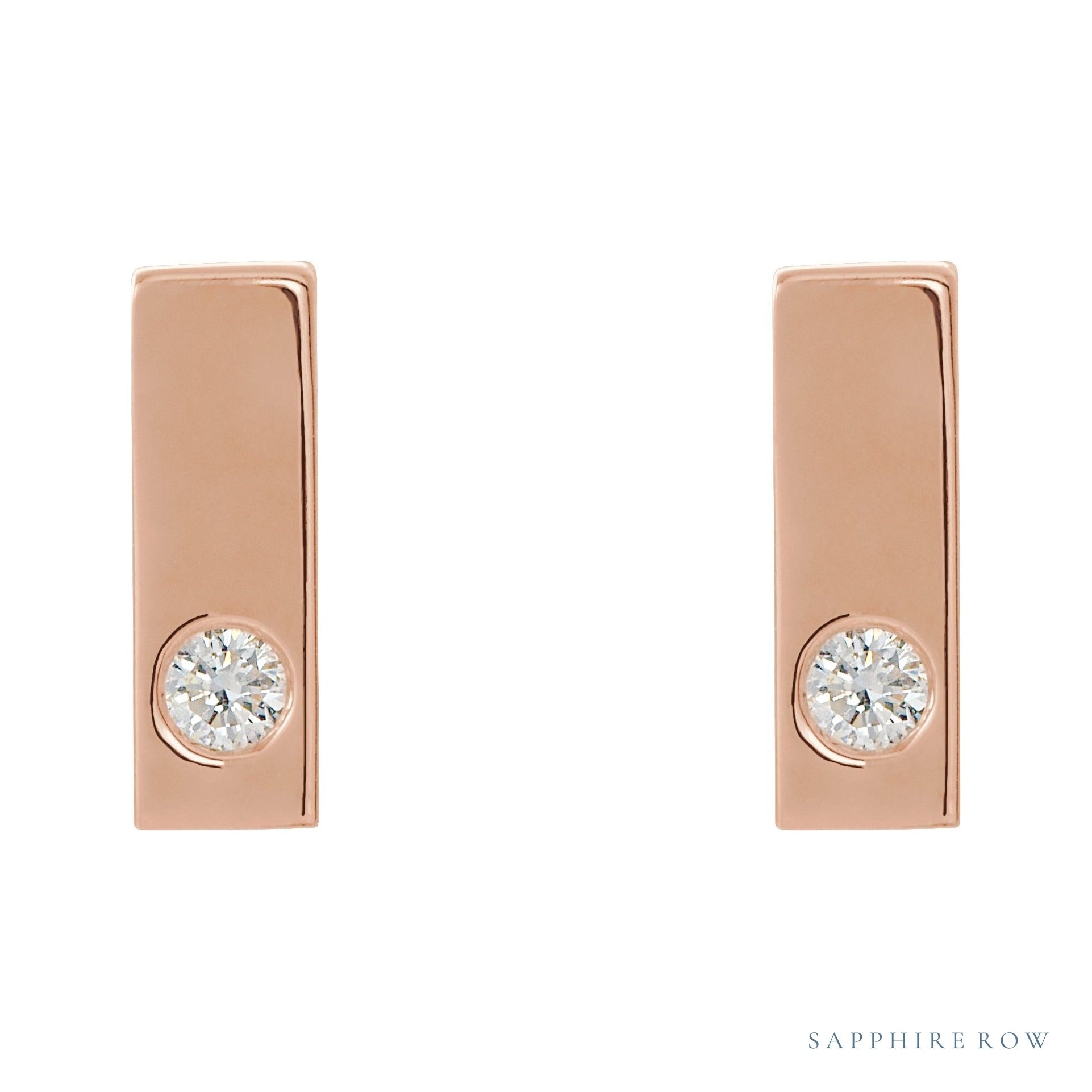 Sapphire Row Natural Diamond Detail Bar Earrings - Rose Gold (view 2)