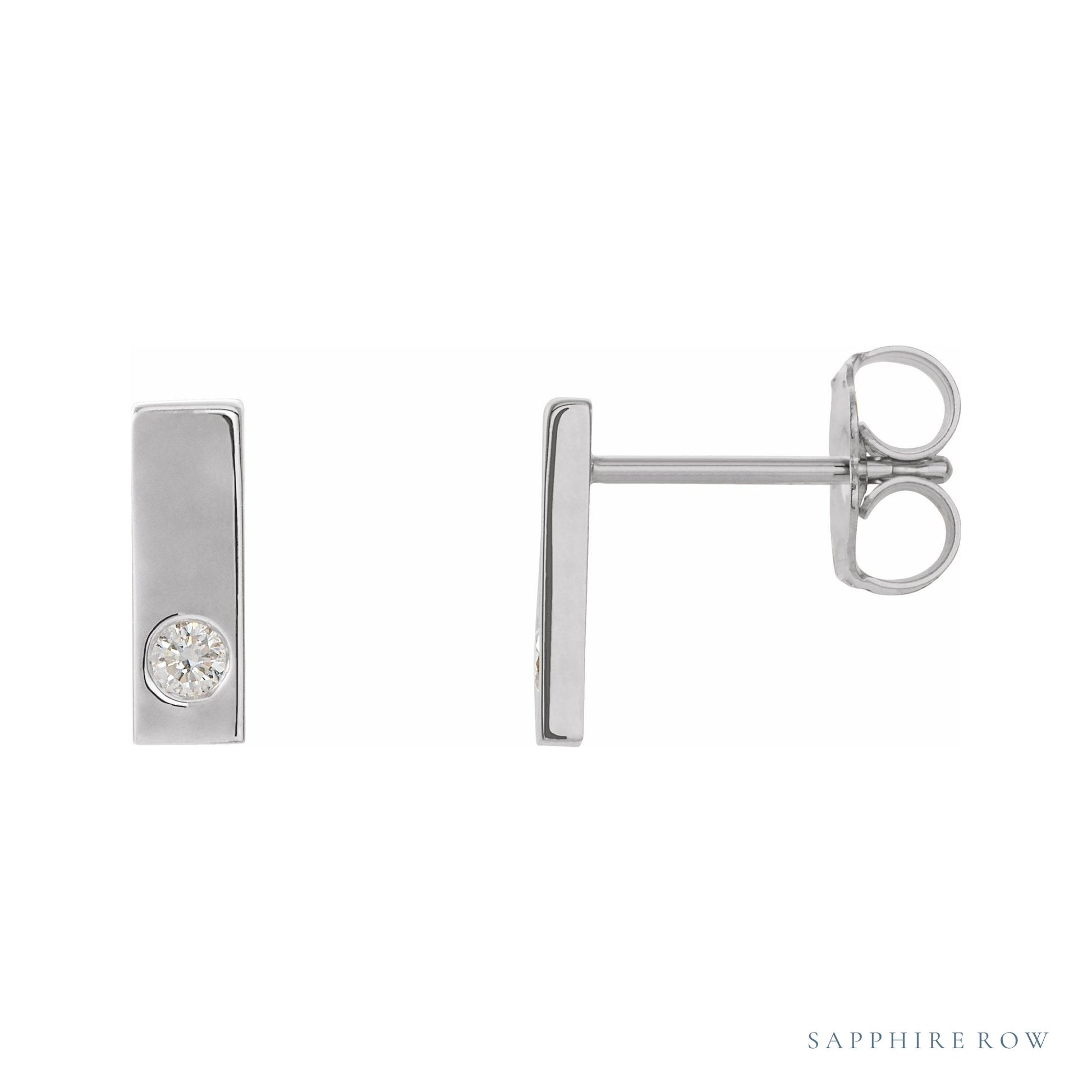 Sapphire Row Natural Diamond Detail Bar Earrings - White Gold