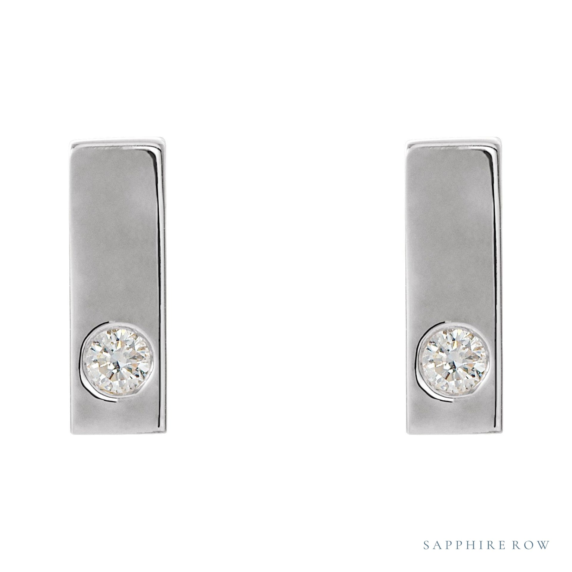 Sapphire Row Natural Diamond Detail Bar Earrings - White Gold (view 2)