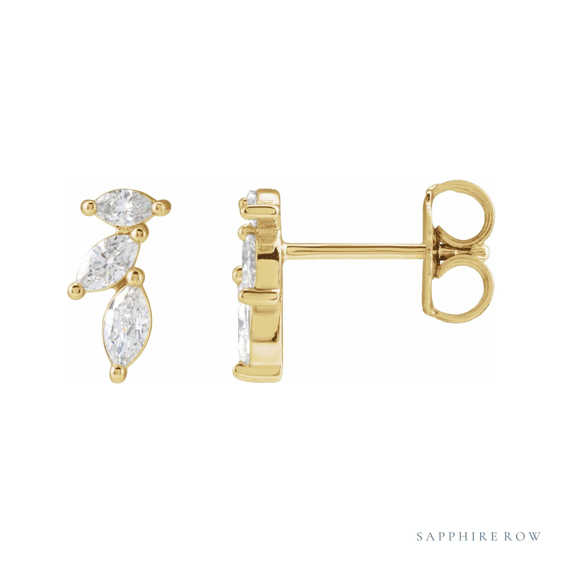 Sapphire Row Natural Diamond Trailing Marquise Earrings - Yellow Gold