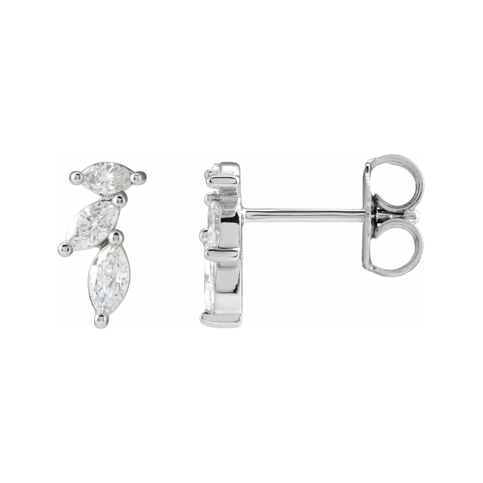 Sapphire Row Natural Diamond Trailing Marquise Earrings - White Gold