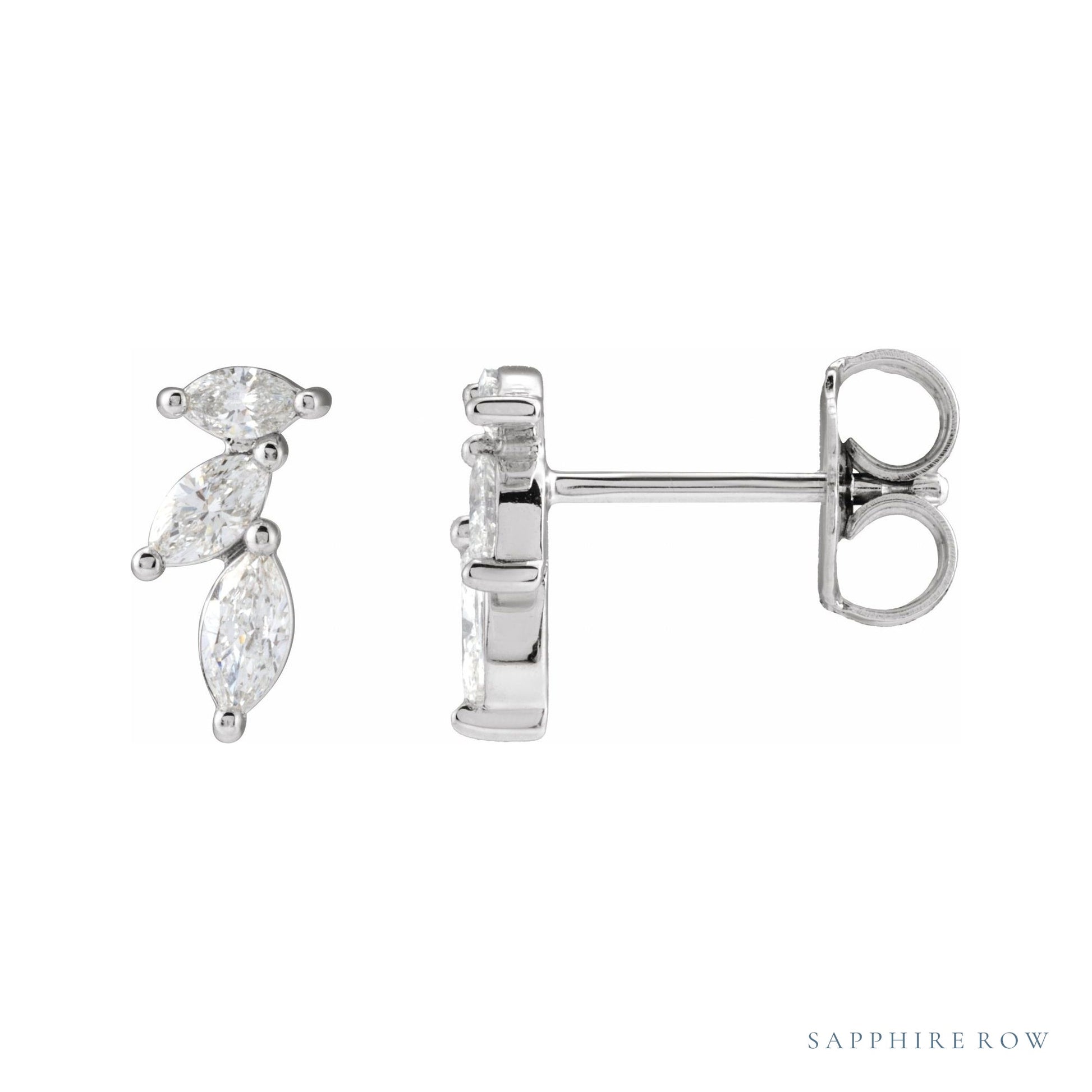 Sapphire Row Natural Diamond Trailing Marquise Earrings - White Gold