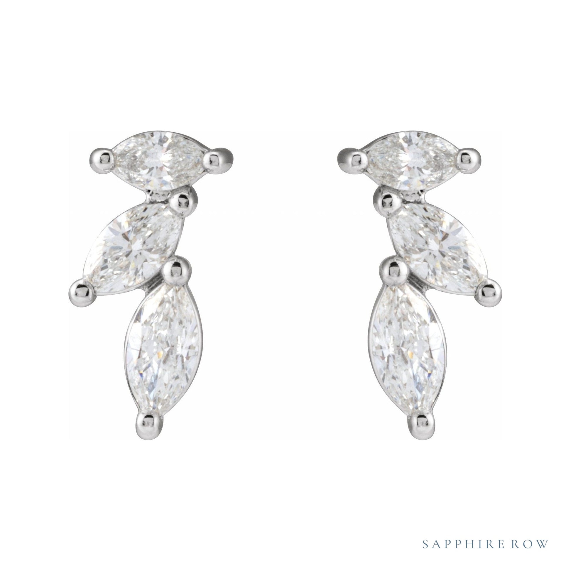 Sapphire Row Natural Diamond Trailing Marquise Earrings - White Gold (view 2)
