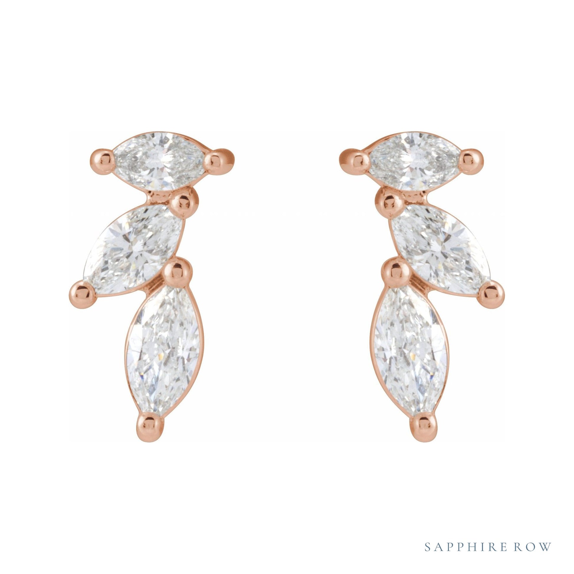 Sapphire Row Natural Diamond Trailing Marquise Earrings - Rose Gold (view 2)