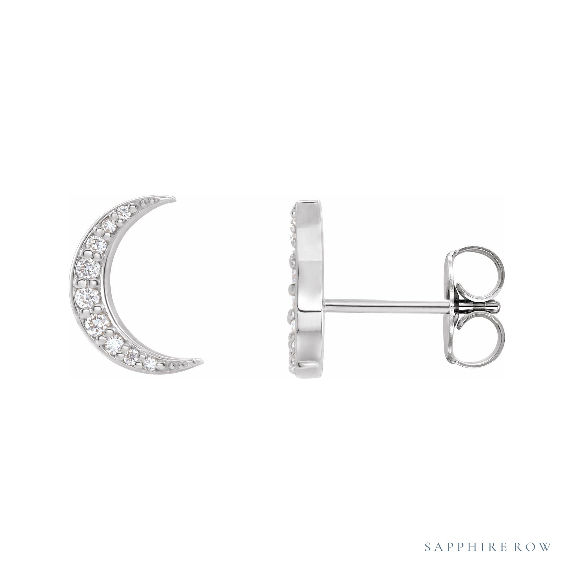 Sapphire Row Natural Diamond Crescent Moon Earrings - Platinum