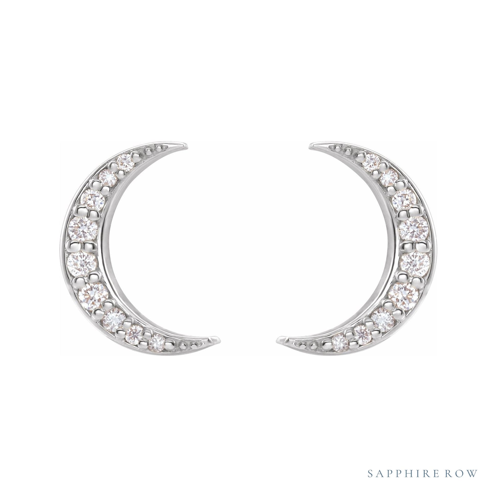 Sapphire Row Natural Diamond Crescent Moon Earrings - Platinum (view 2)