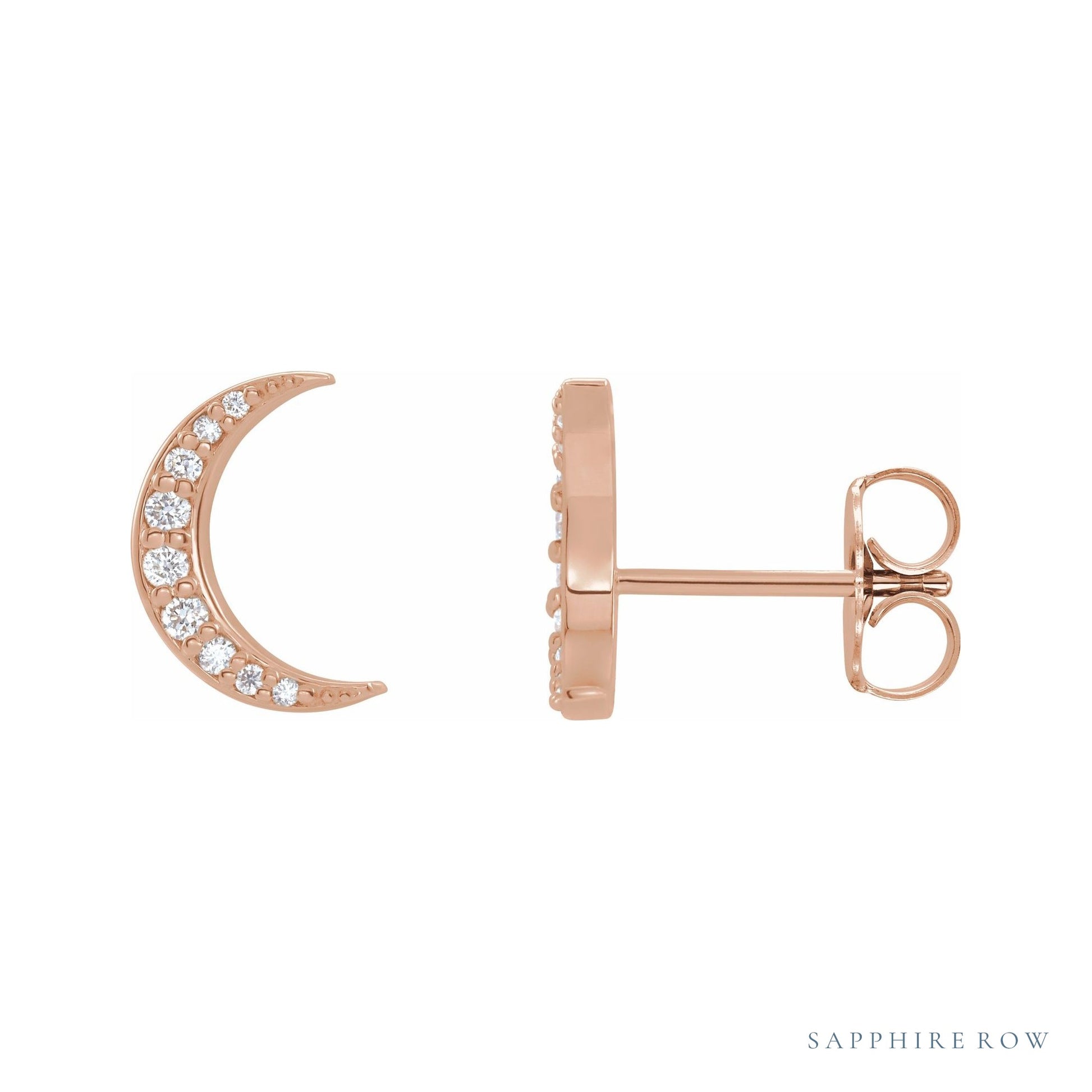 Sapphire Row Natural Diamond Crescent Moon Earrings - Rose Gold