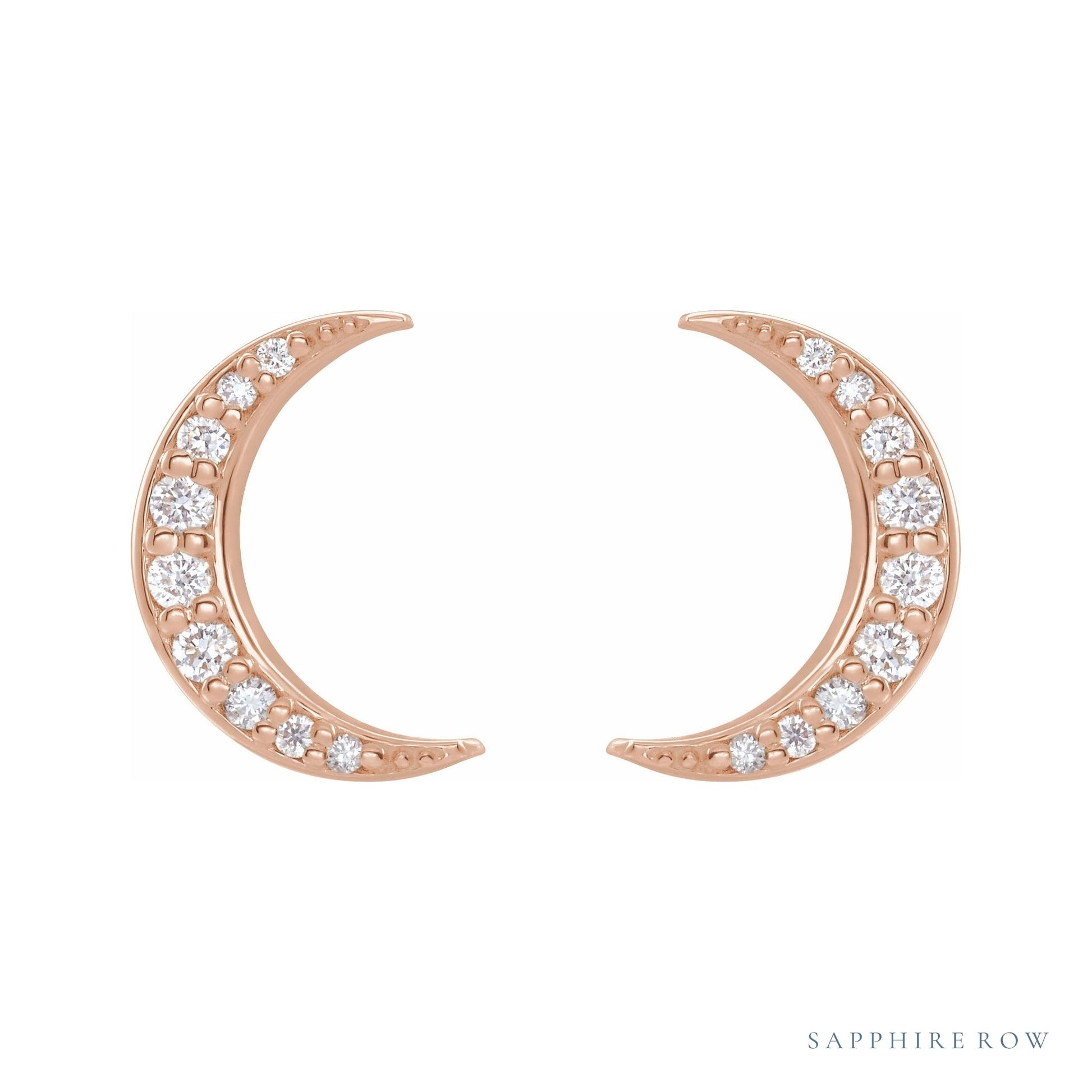 Sapphire Row Natural Diamond Crescent Moon Earrings - Rose Gold (view 2)