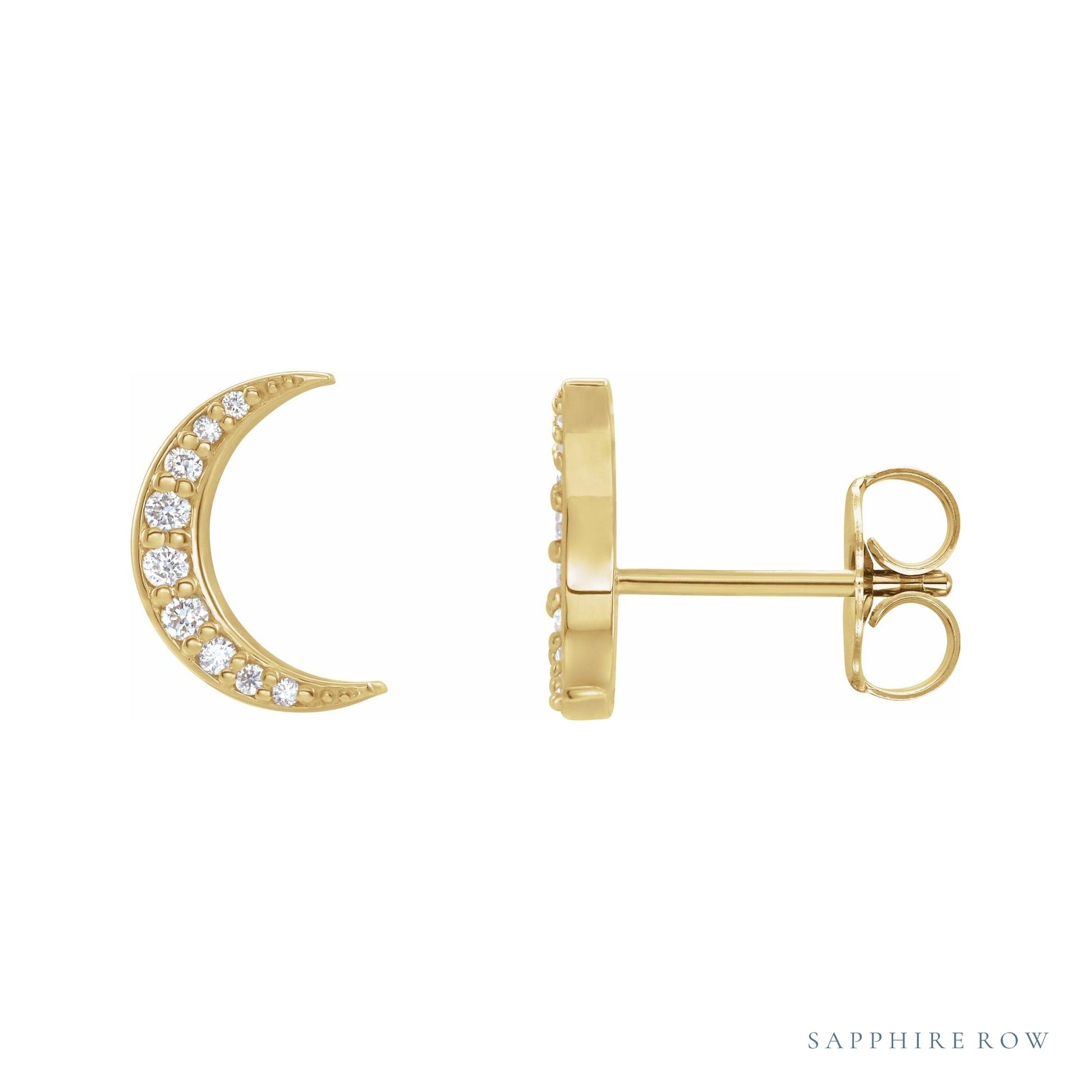 Sapphire Row Natural Diamond Crescent Moon Earrings - Yellow Gold