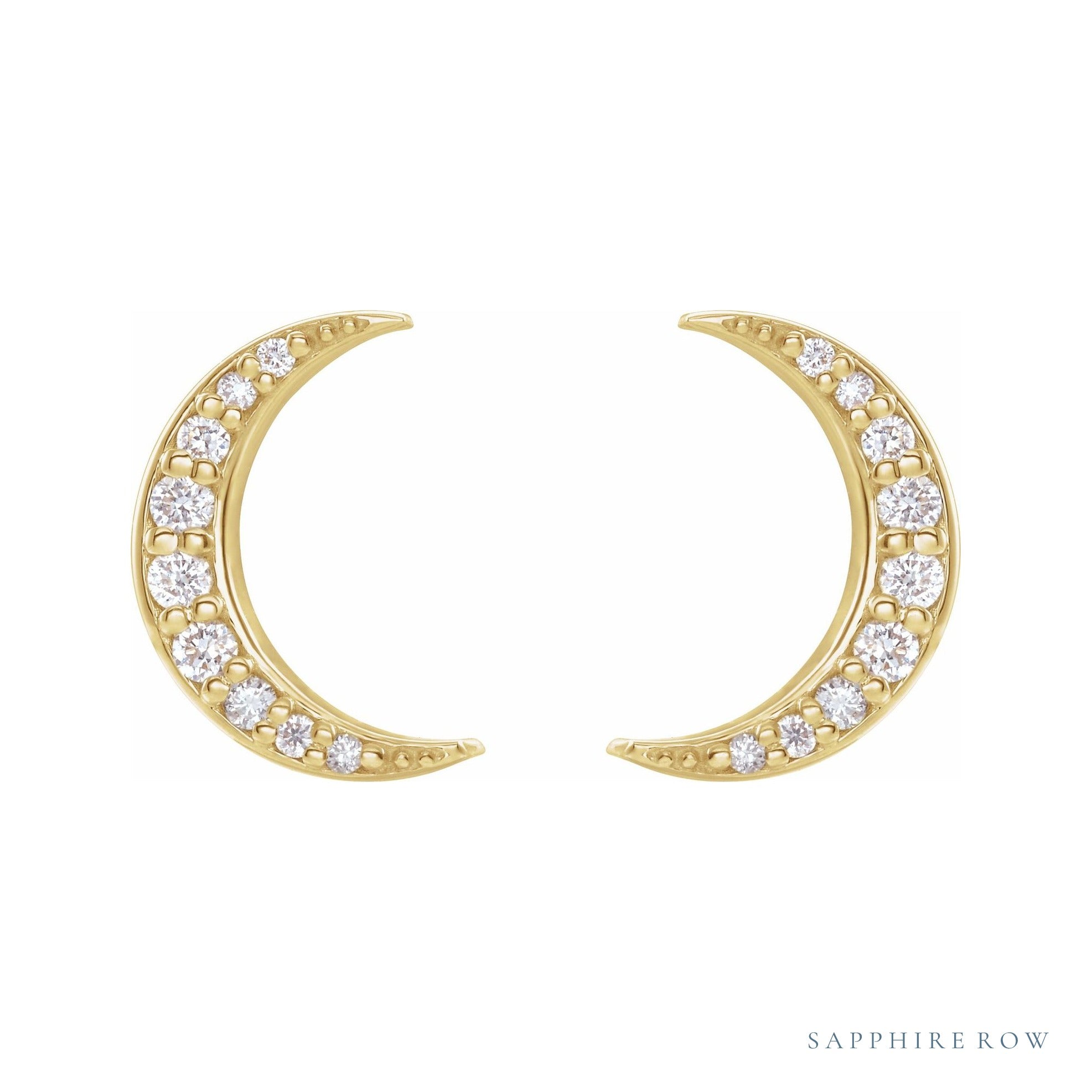 Sapphire Row Natural Diamond Crescent Moon Earrings - Yellow Gold (view 2)