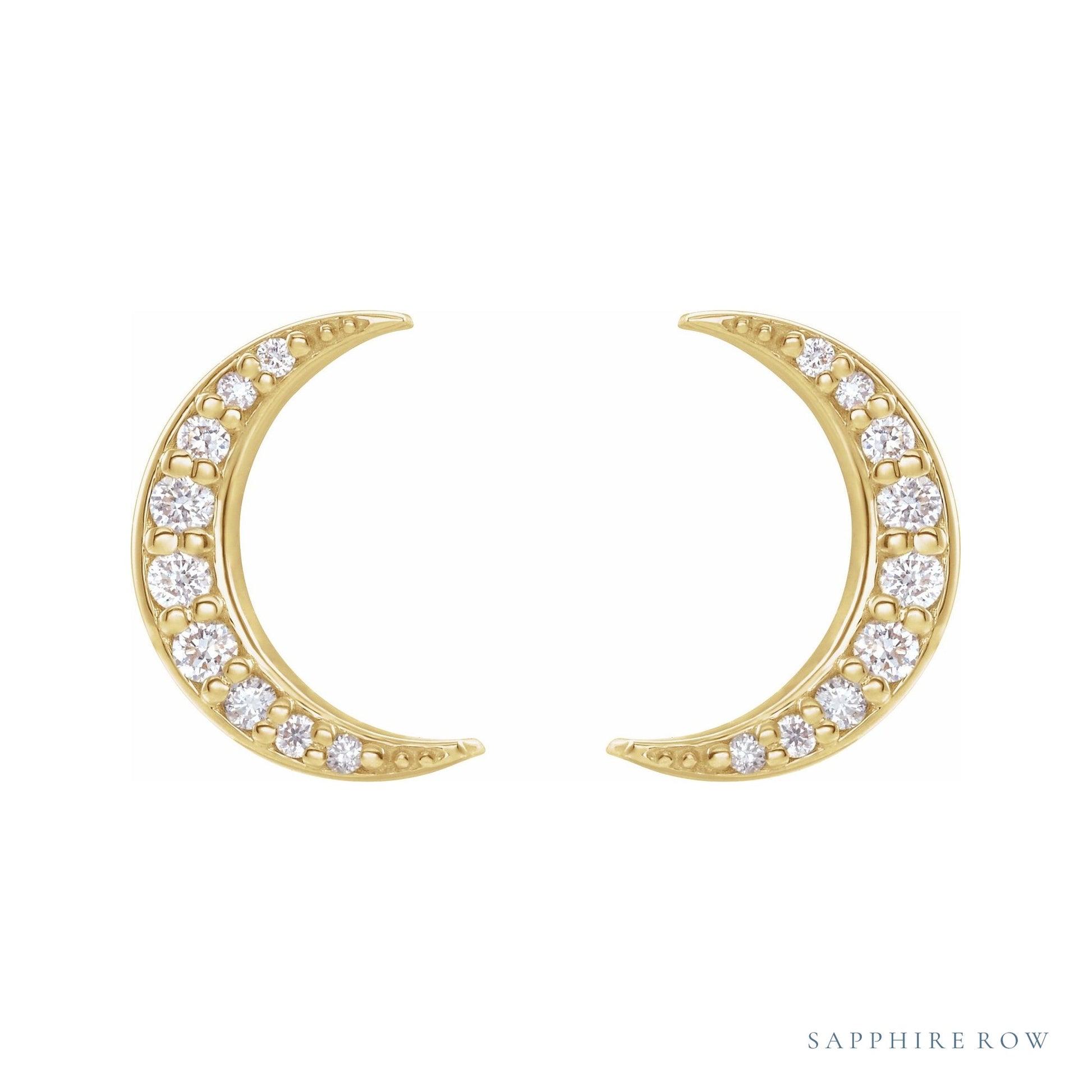 Sapphire Row Natural Diamond Crescent Moon Earrings - Yellow Gold (view 2)