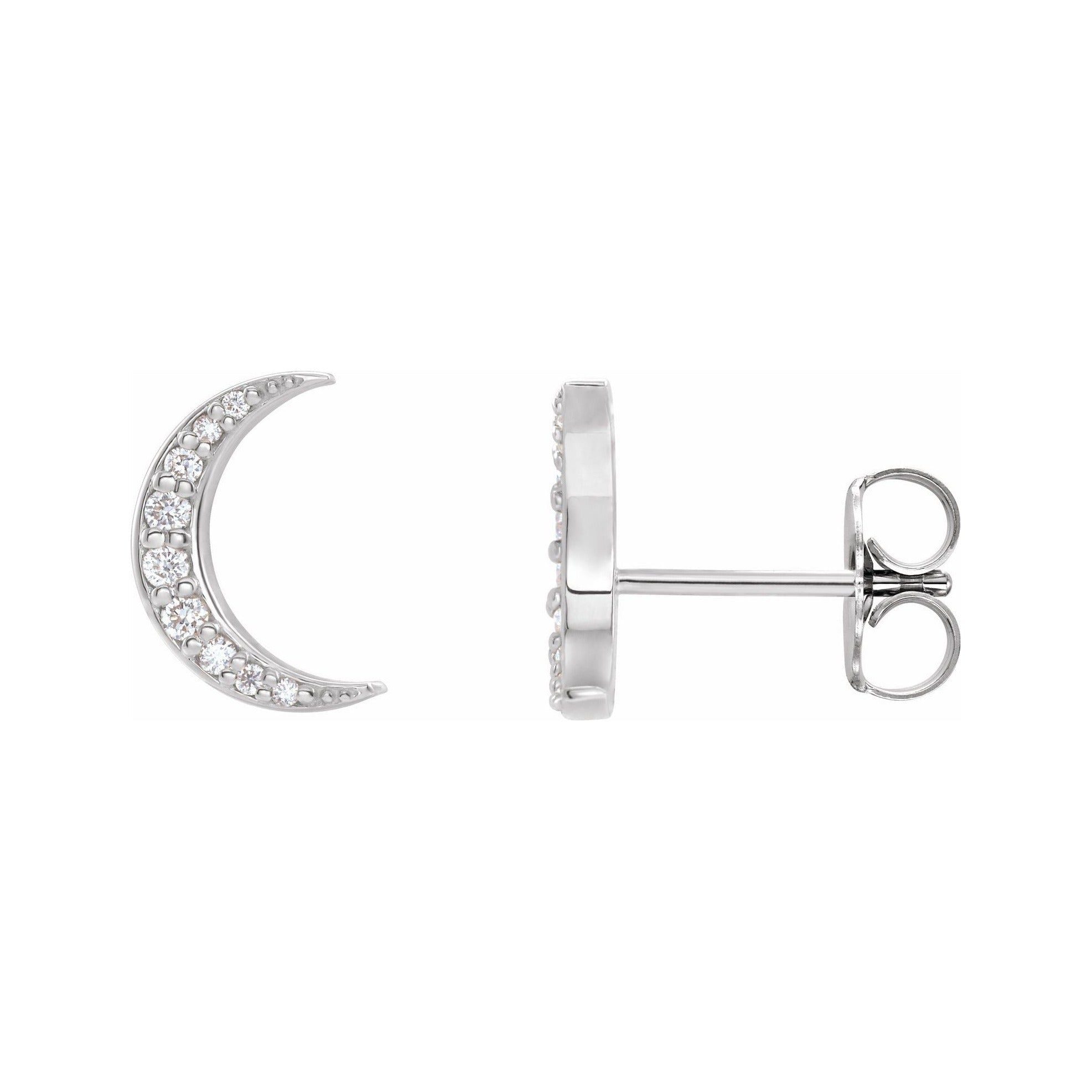 Sapphire Row Natural Diamond Crescent Moon Earrings - White Gold