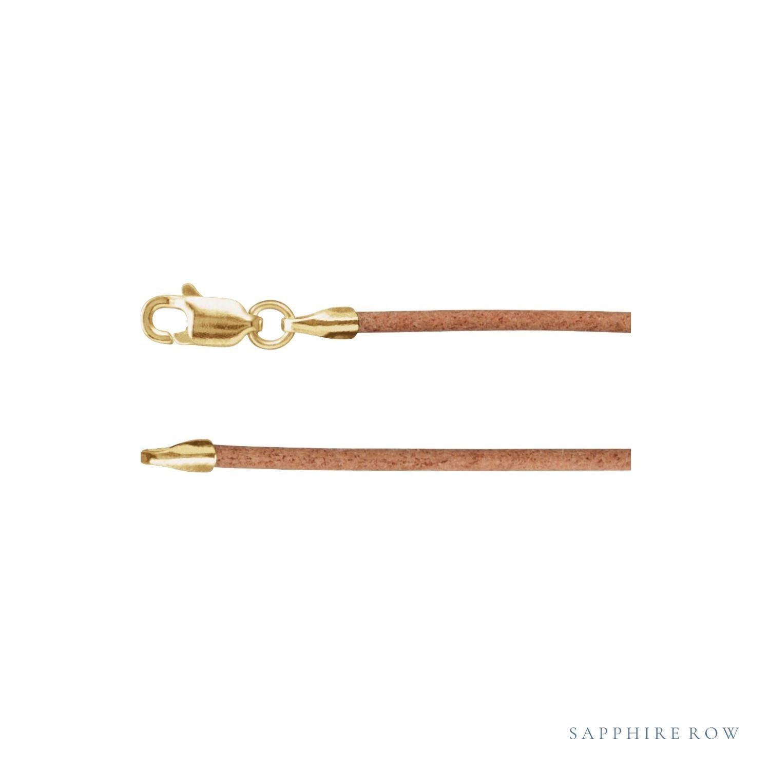 Sapphire Row Leather Cord Necklace - Yellow Gold, Light Brown