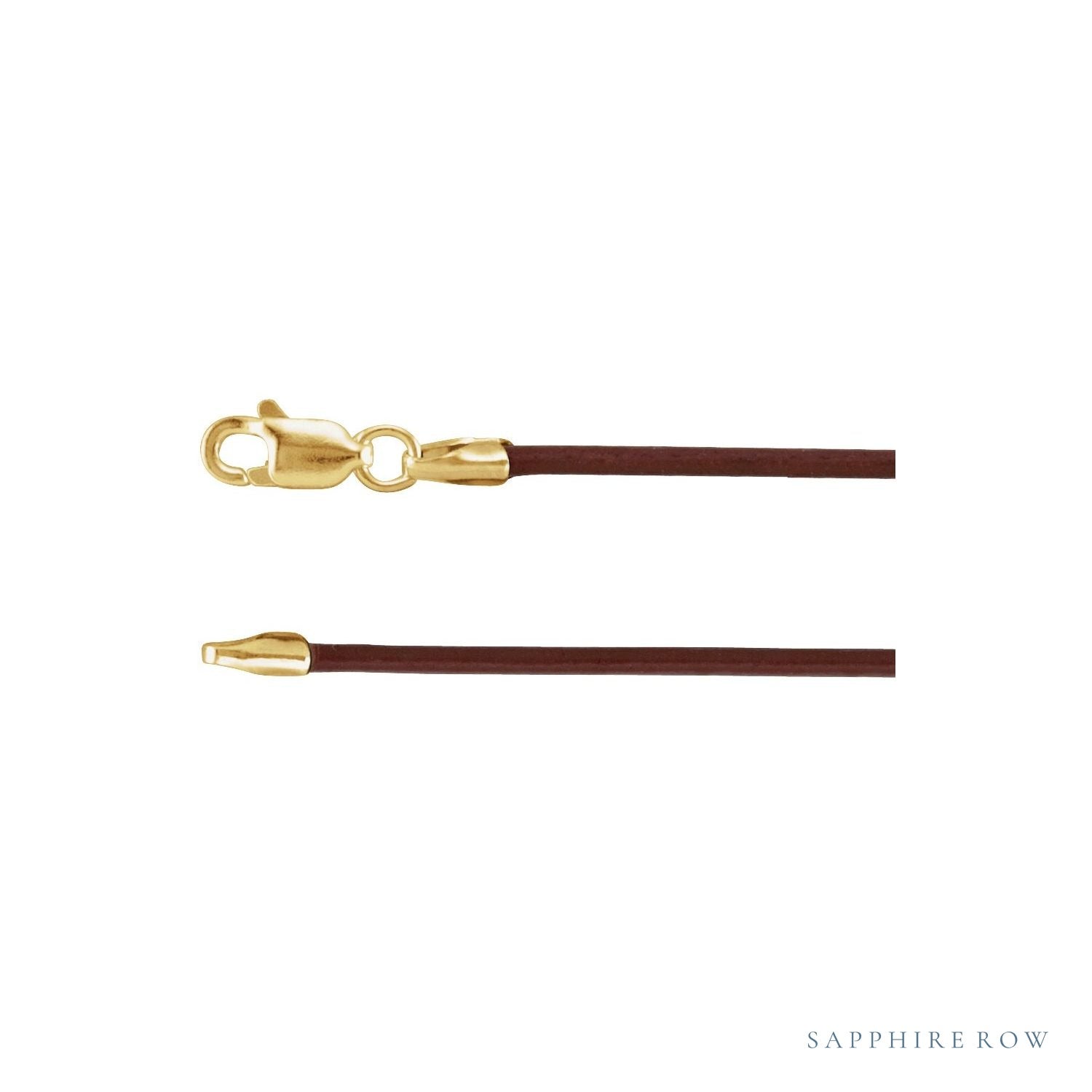 Sapphire Row Leather Cord Necklace - Yellow Gold, Dark Brown