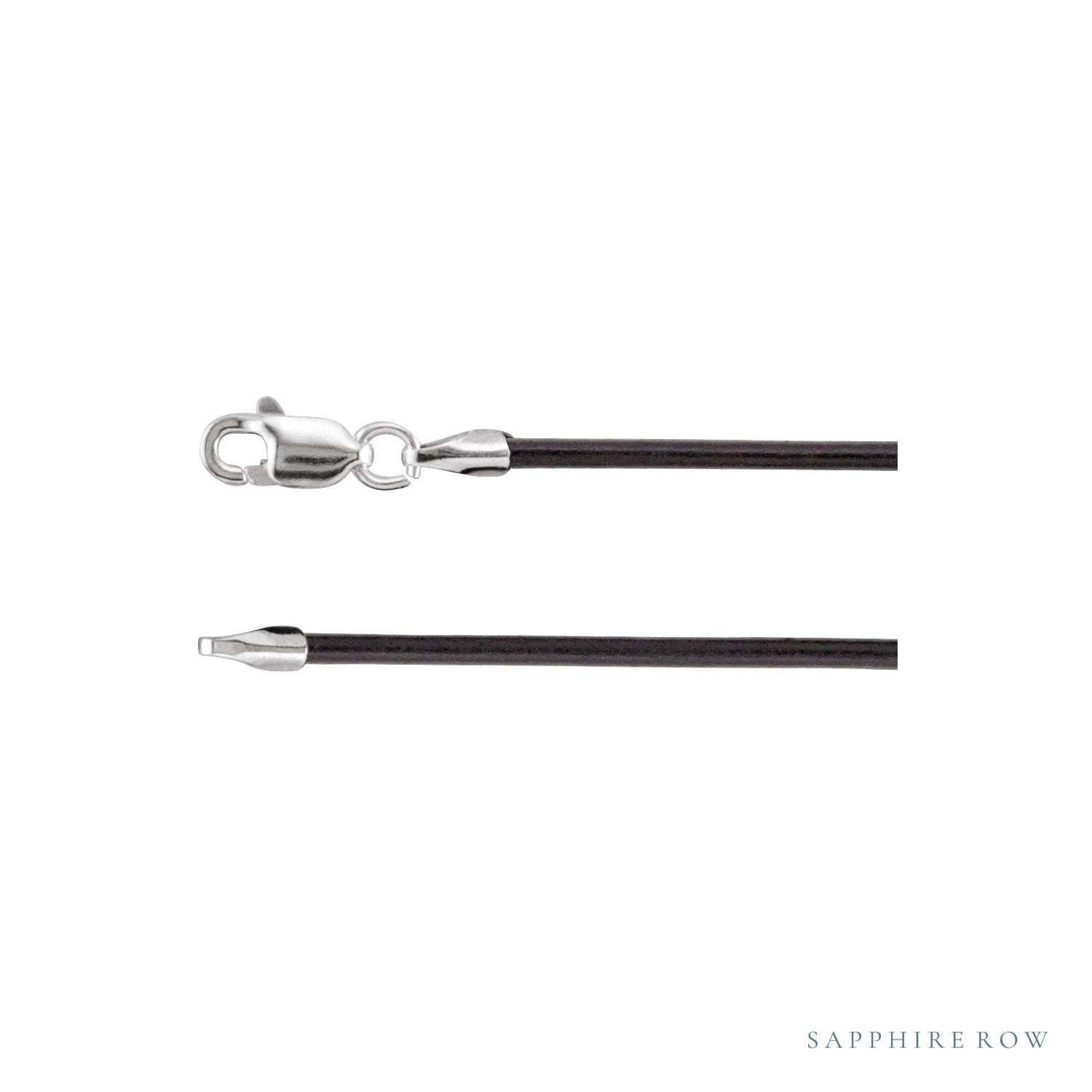Sapphire Row Leather Cord Necklace - White Gold, Black (view 2)
