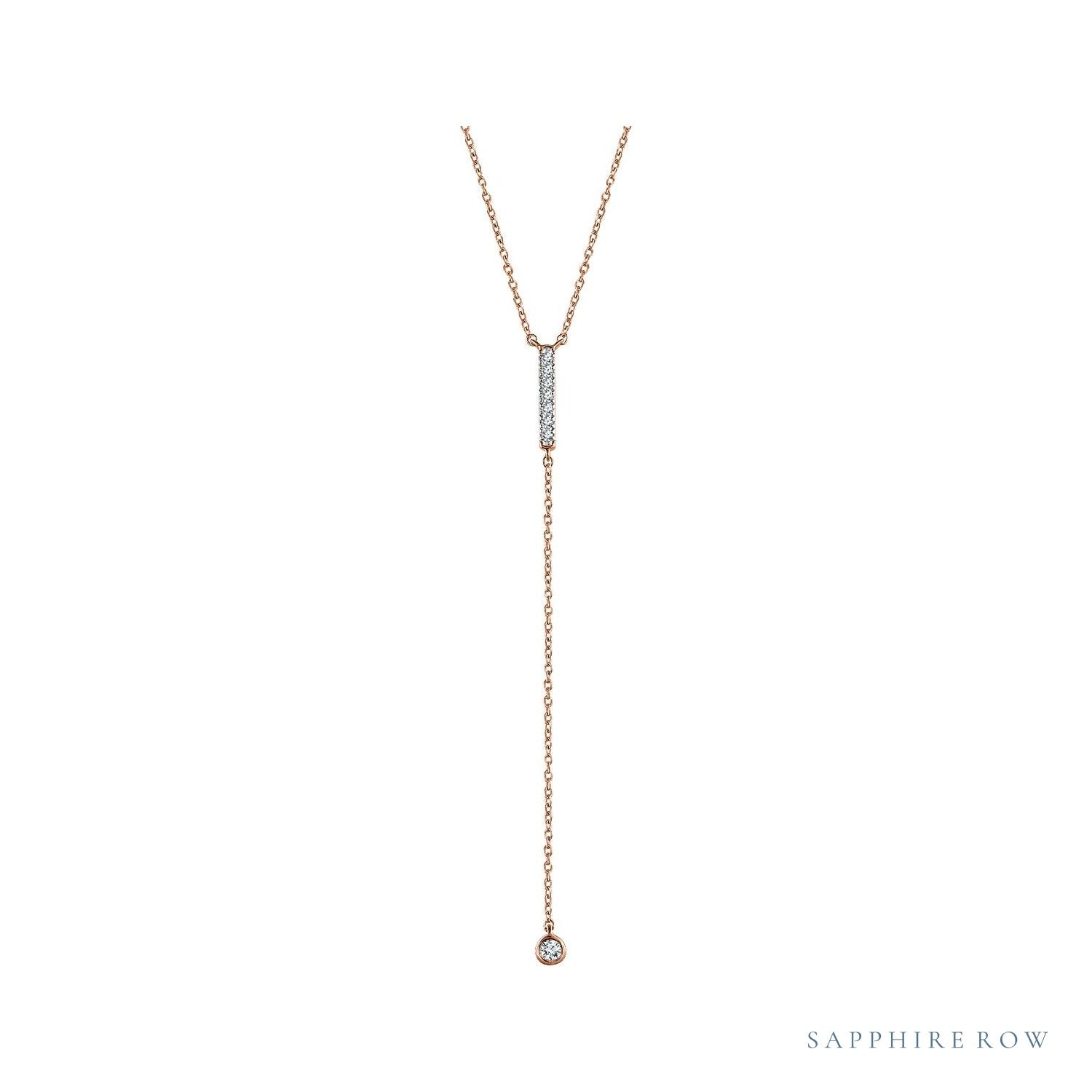 Sapphire Row Natural Diamond Bar Y Necklace - Rose Gold
