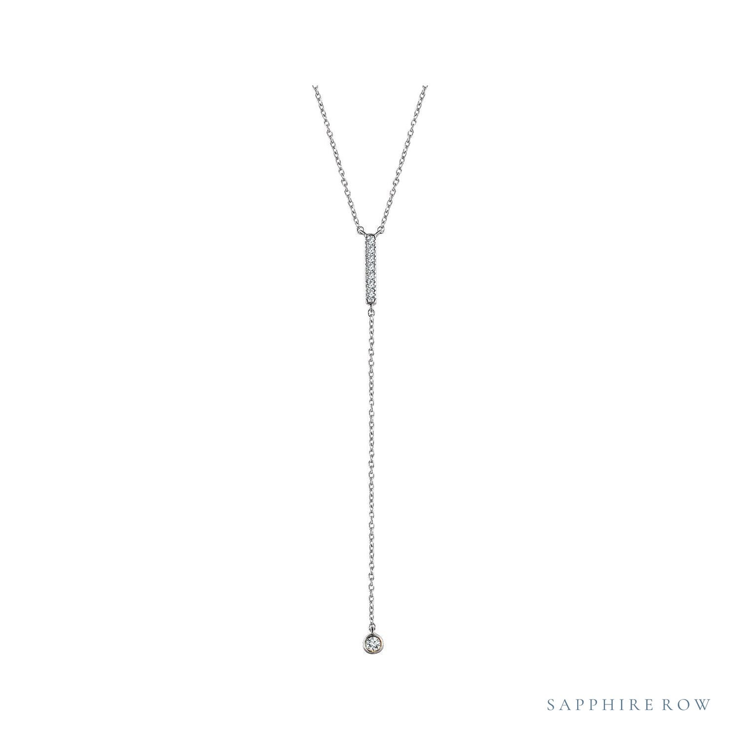 Sapphire Row Natural Diamond Bar Y Necklace - White Gold