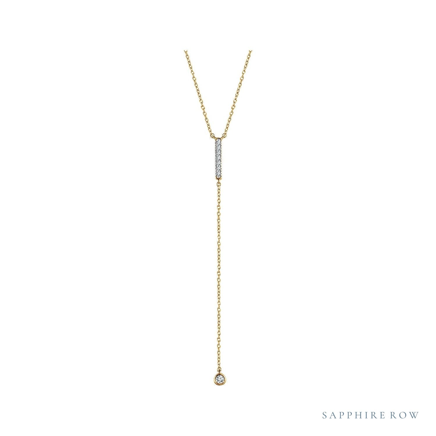 Sapphire Row Natural Diamond Bar Y Necklace - Yellow Gold