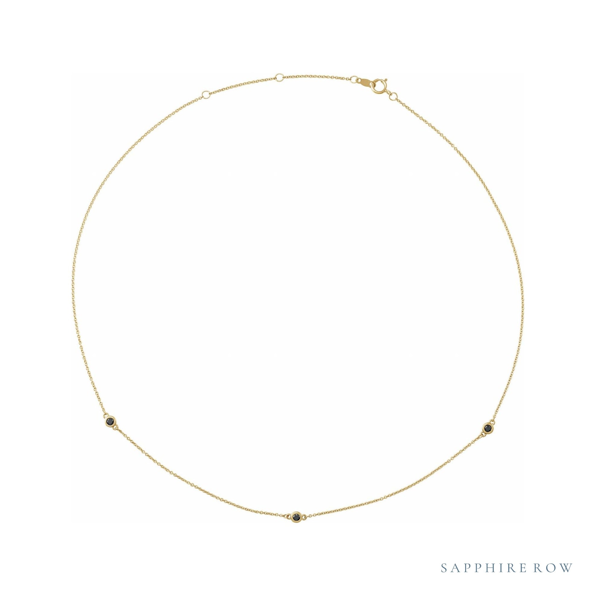 Sapphire Row Natural Black Diamond Station Necklace - Yellow Gold, 3-Station (1/5 ctw)