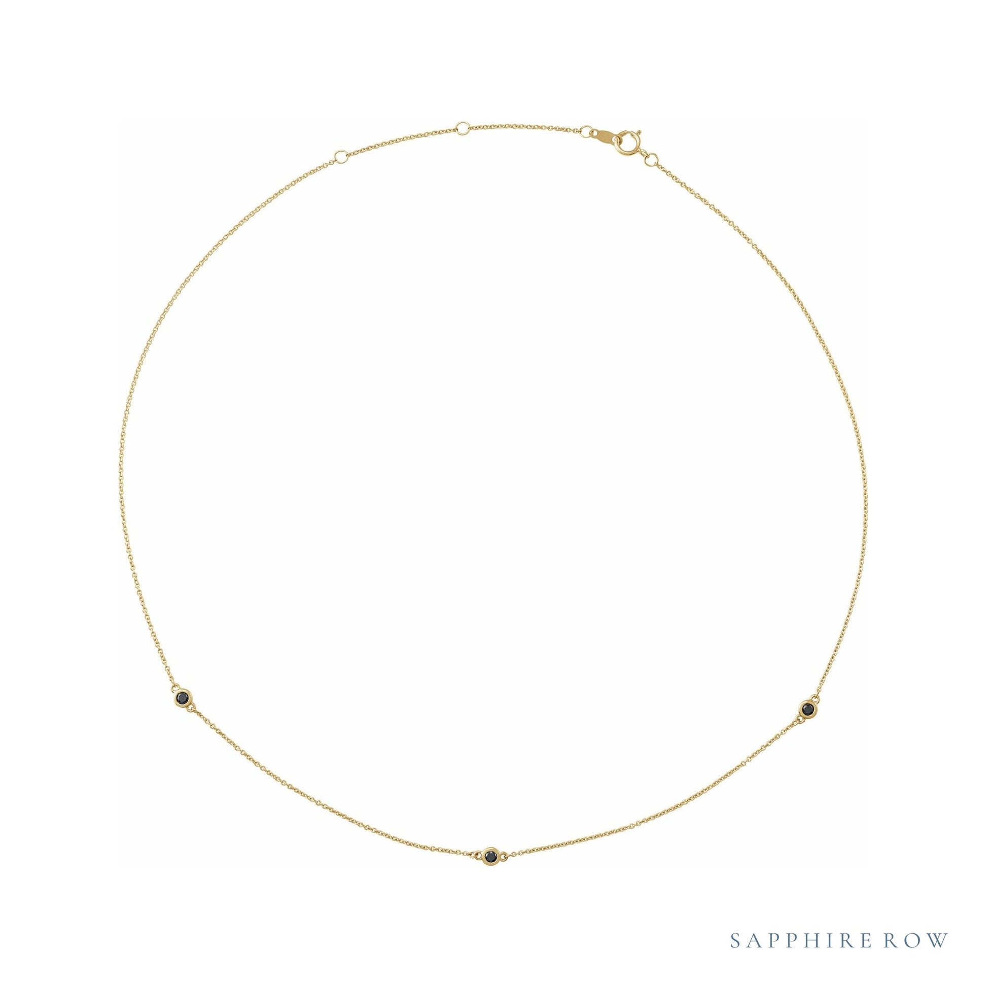 Sapphire Row Natural Black Diamond Station Necklace - Yellow Gold, 3-Station (1/5 ctw)
