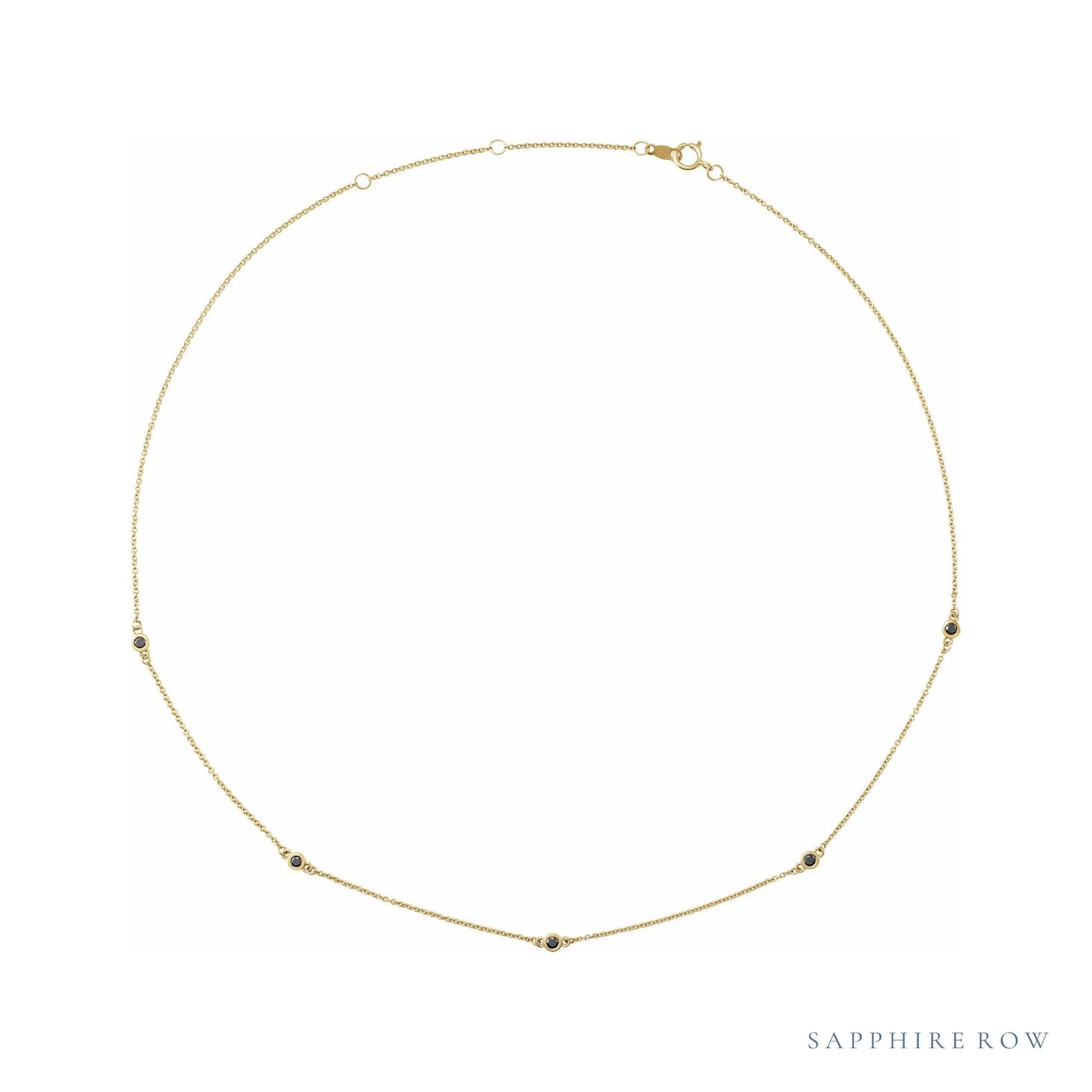 Sapphire Row Natural Black Diamond Station Necklace - Yellow Gold, 5-Station (1/4 ctw)