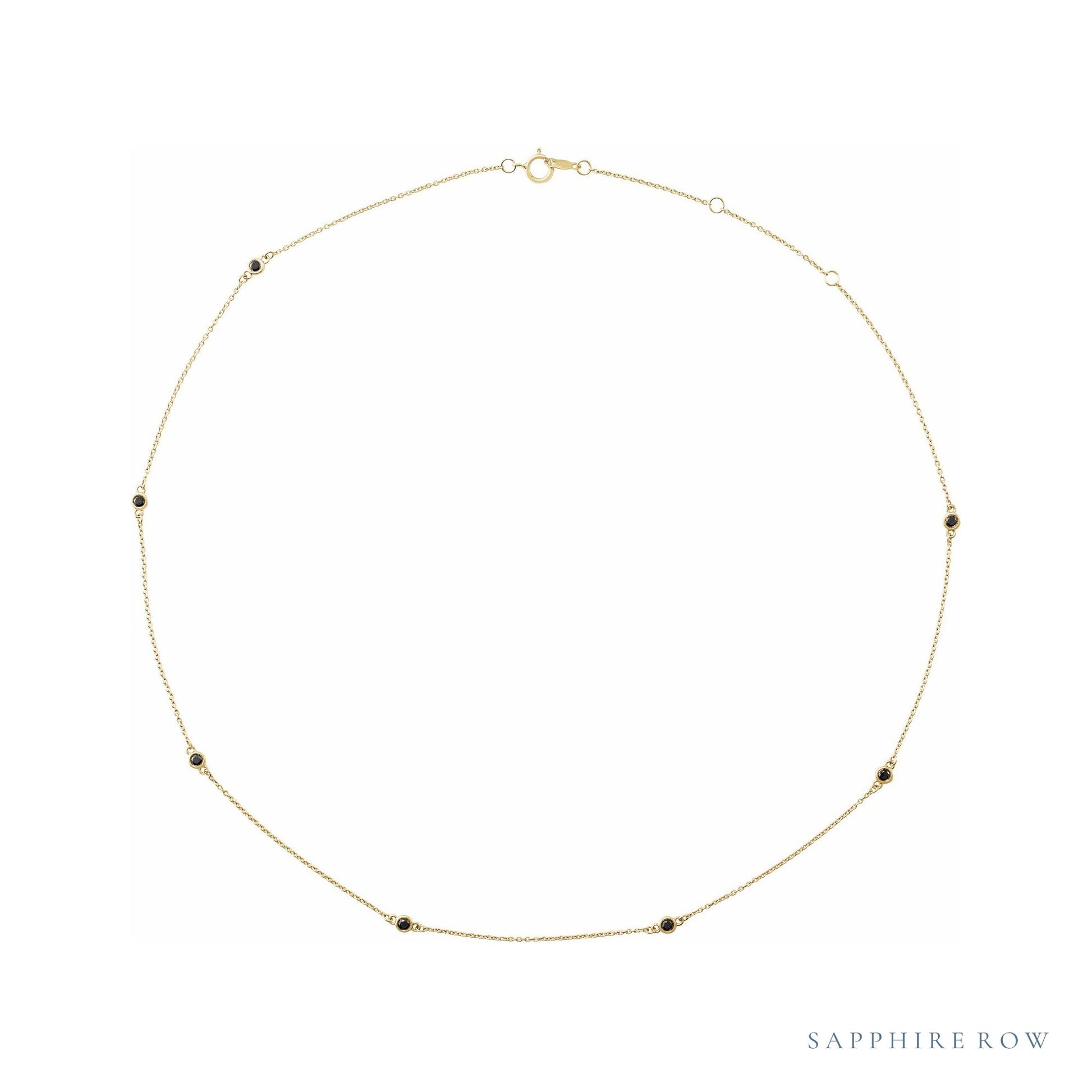 Sapphire Row Natural Black Diamond Station Necklace - Yellow Gold, 7-Station (1/3 ctw)