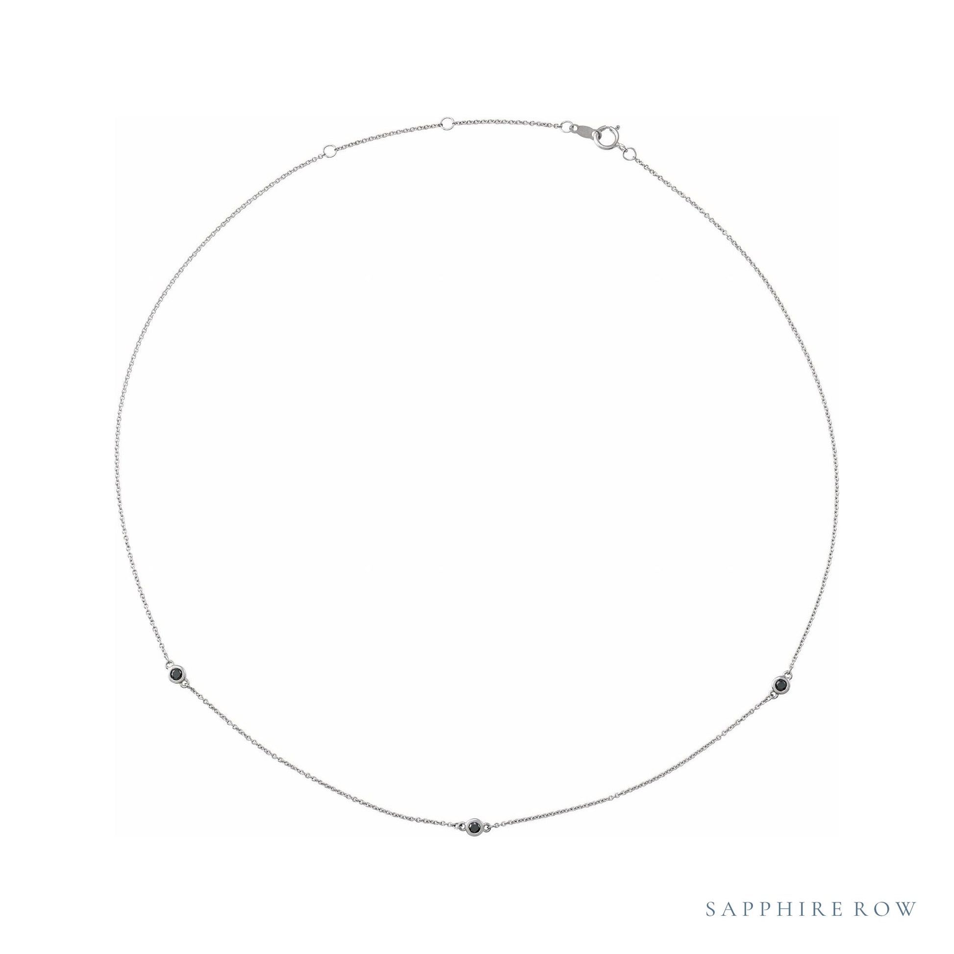 Sapphire Row Natural Black Diamond Station Necklace - White Gold, 3-Station (1/5 ctw)